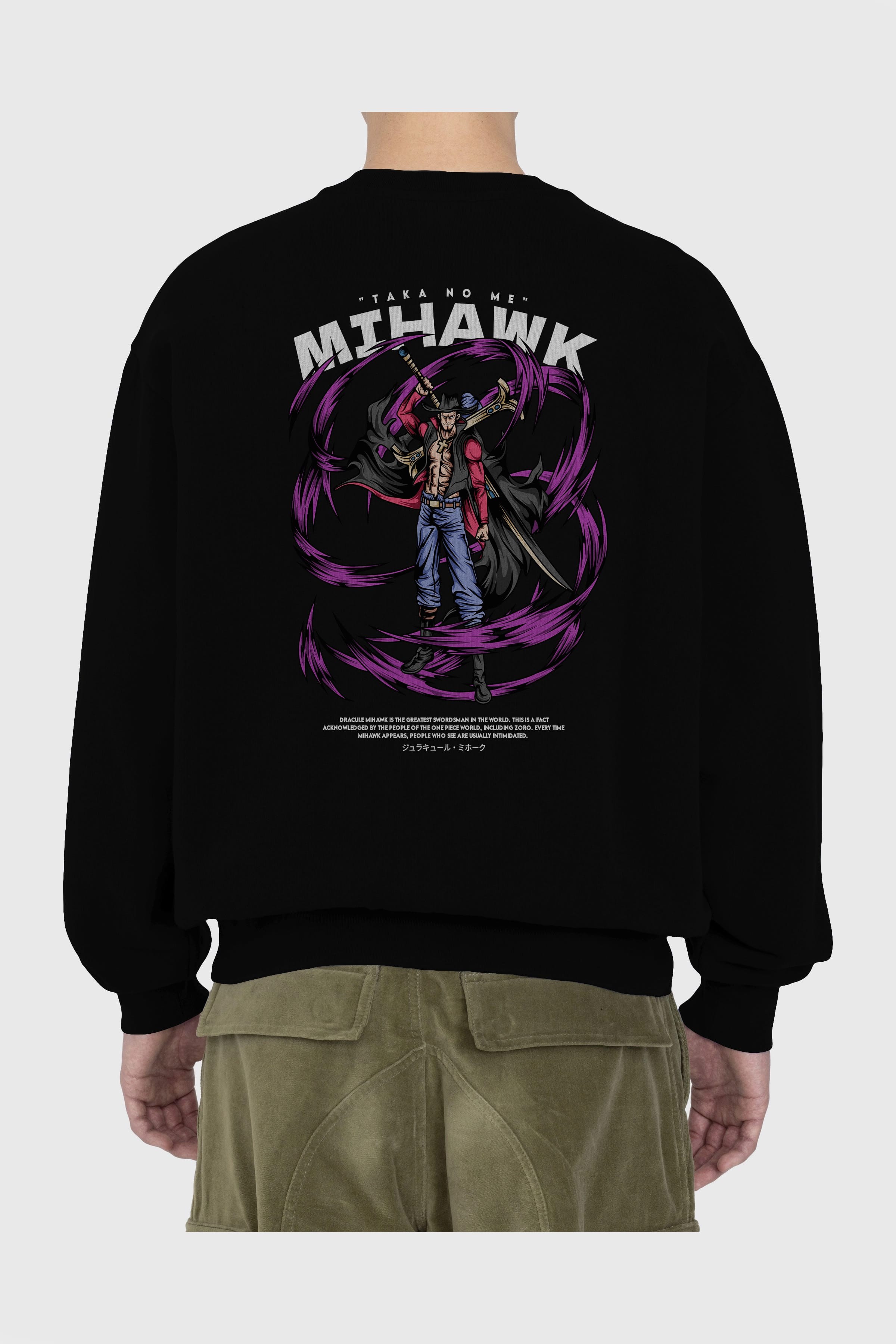 Mihawk Anime Arka Baskılı Oversize Sweatshirt Erkek Kadın Unisex