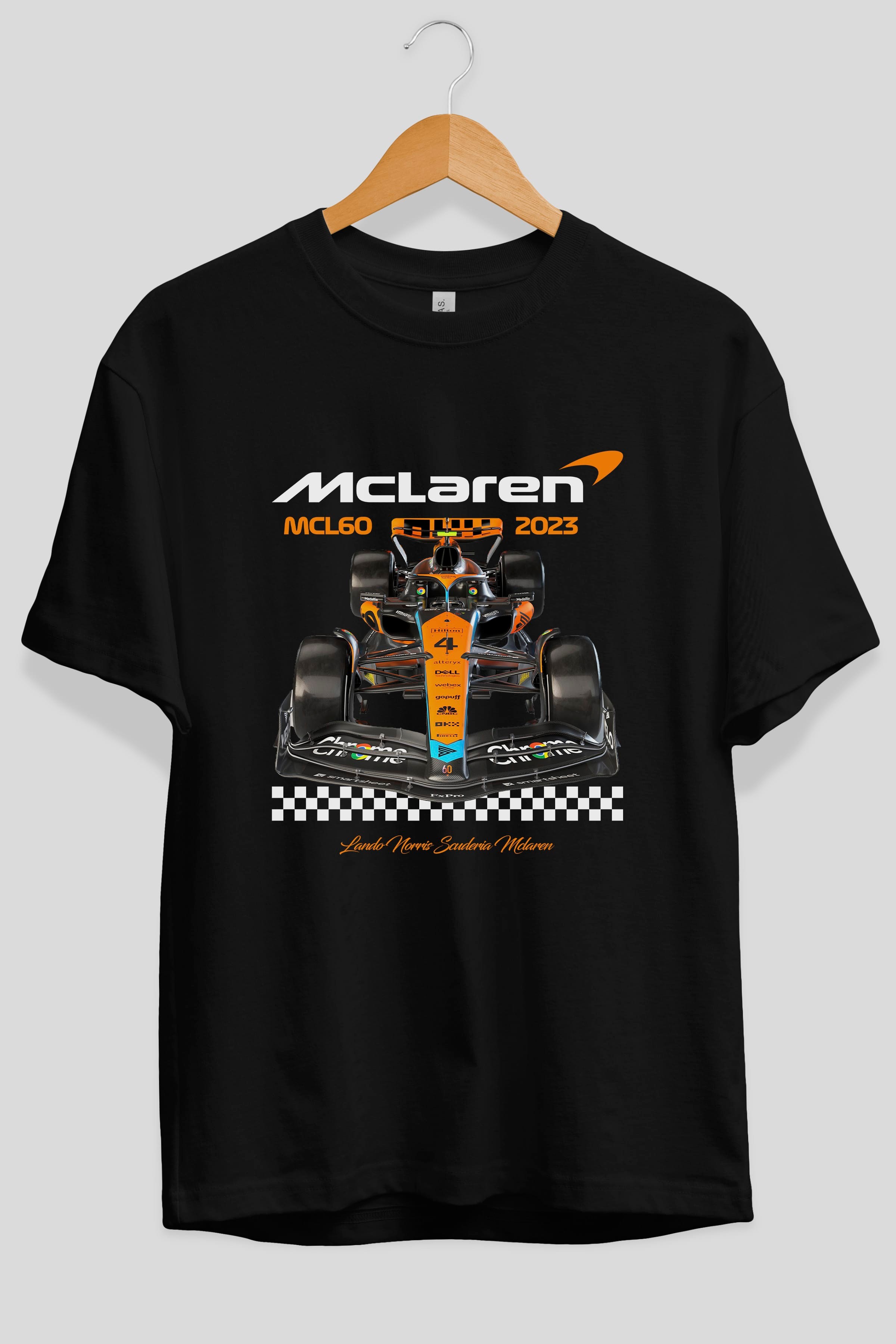 MCLAREN F1 Ön Baskılı Oversize t-shirt Erkek Kadın Unisex %100 Pamuk Bisiklet Yaka tişort