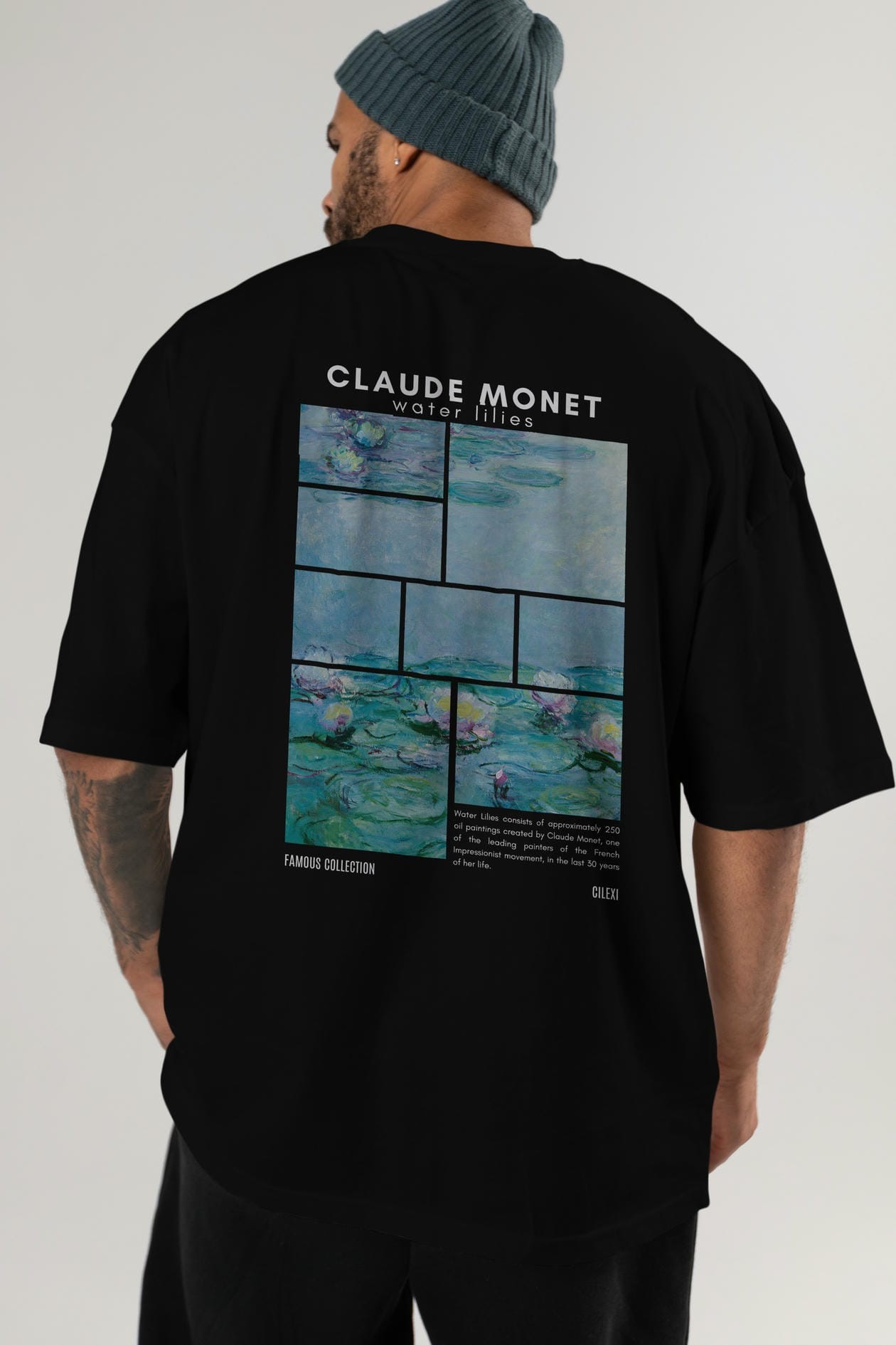Claude Monet Arka Baskılı Oversize t-shirt Erkek Kadın Bisiklet Yaka Pamuk tişort
