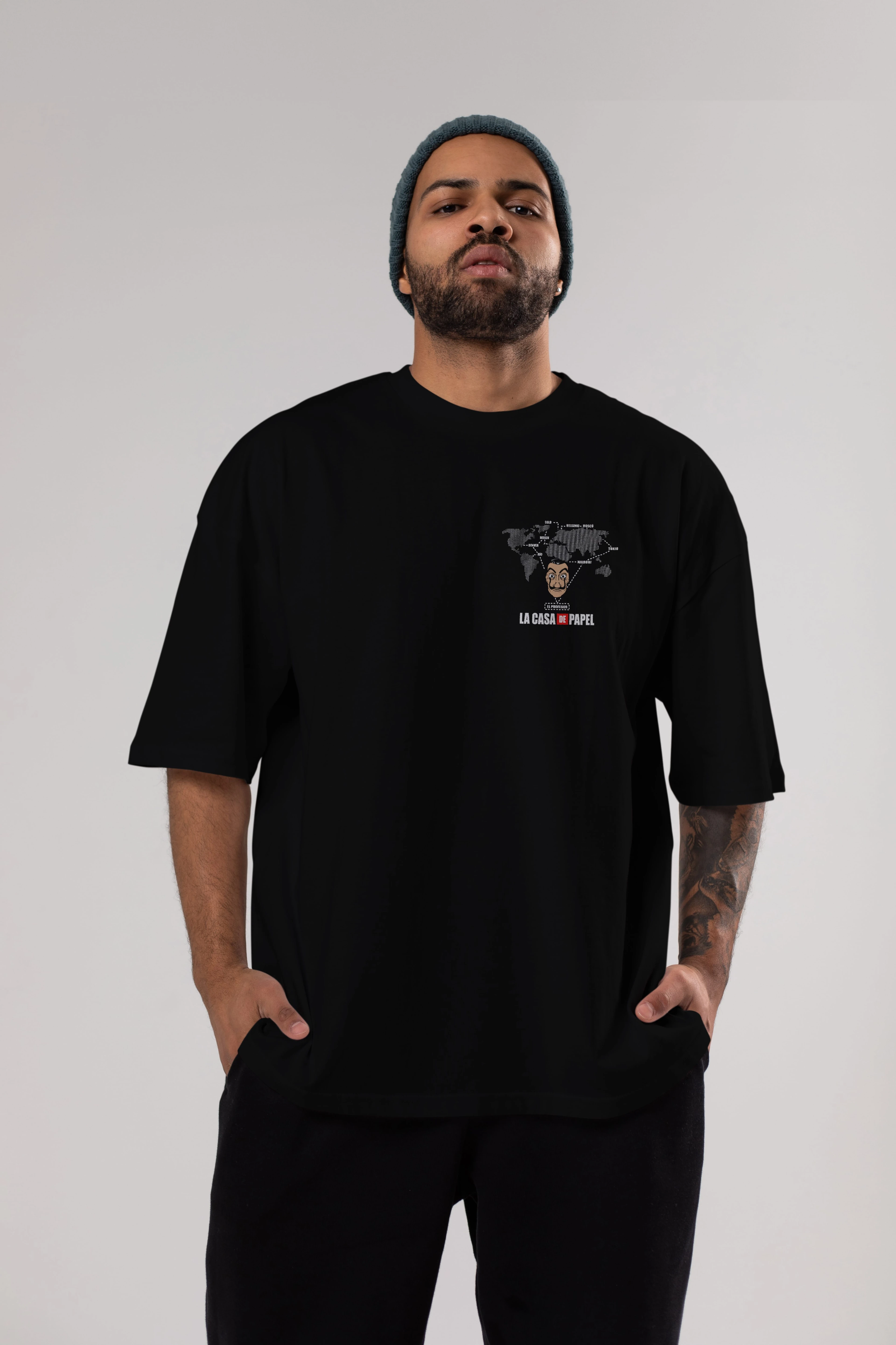 La Casa De Papel Ön Sol Baskılı Oversize t-shirt Erkek Kadın Unisex %100 Pamuk Bisiklet Yaka tişort