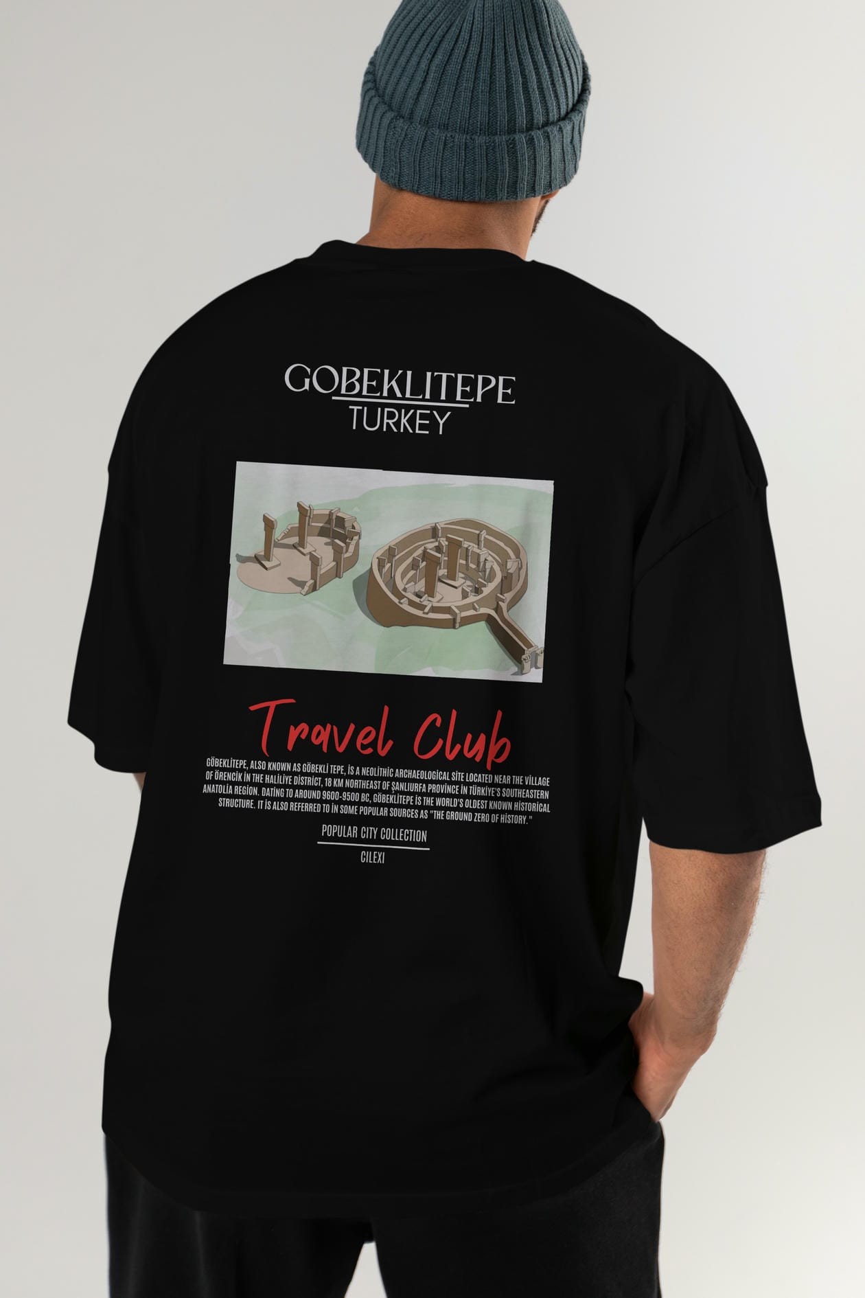 Gobeklitepe Turkey Arka Baskılı Oversize t-shirt Erkek Kadın Pamuk Bisiklet Yaka tişort