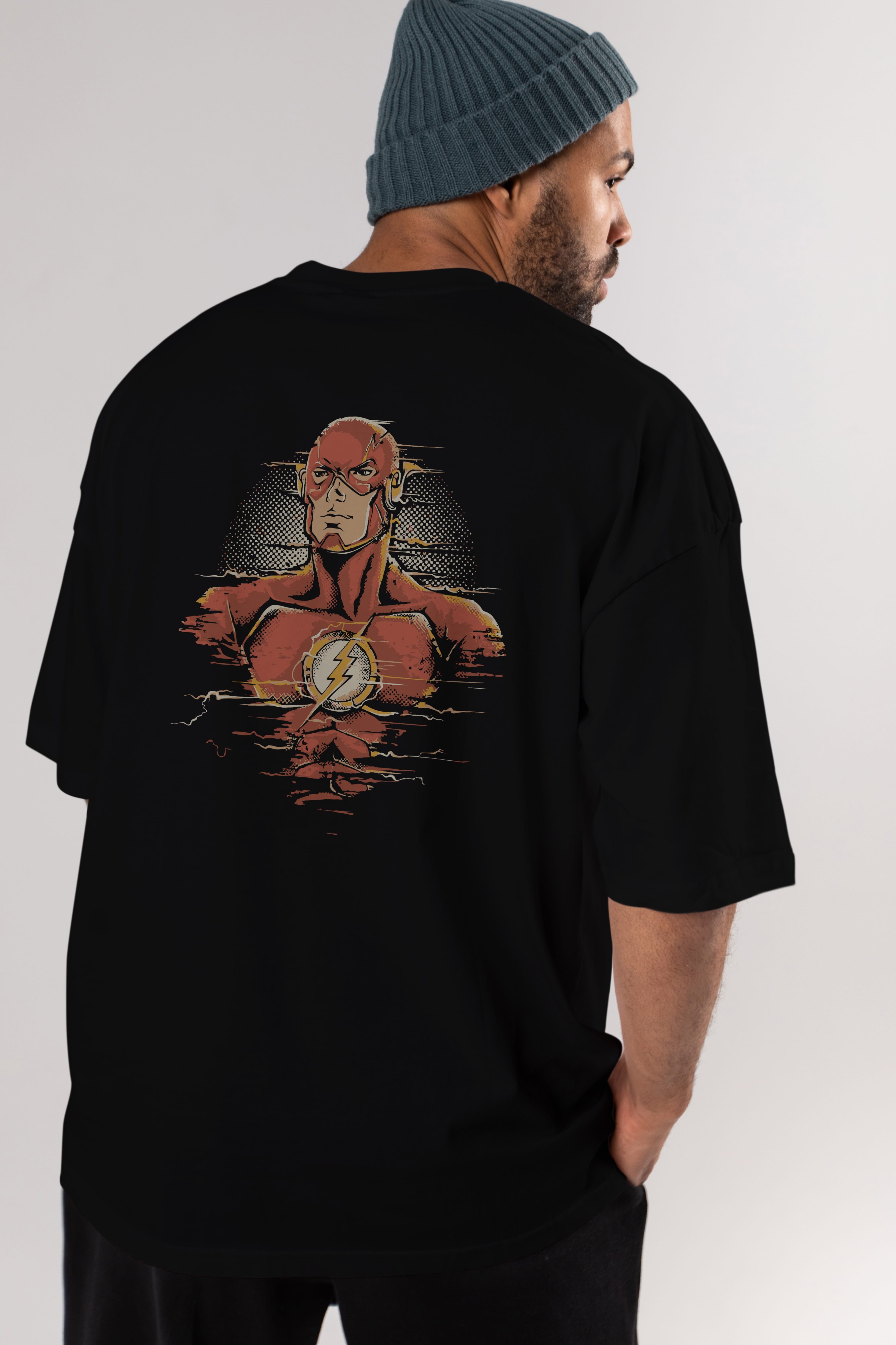 Flash Avengers Arka Baskılı Oversize t-shirt Erkek Kadın Unisex %100 Pamuk Bisiklet Yaka tişort