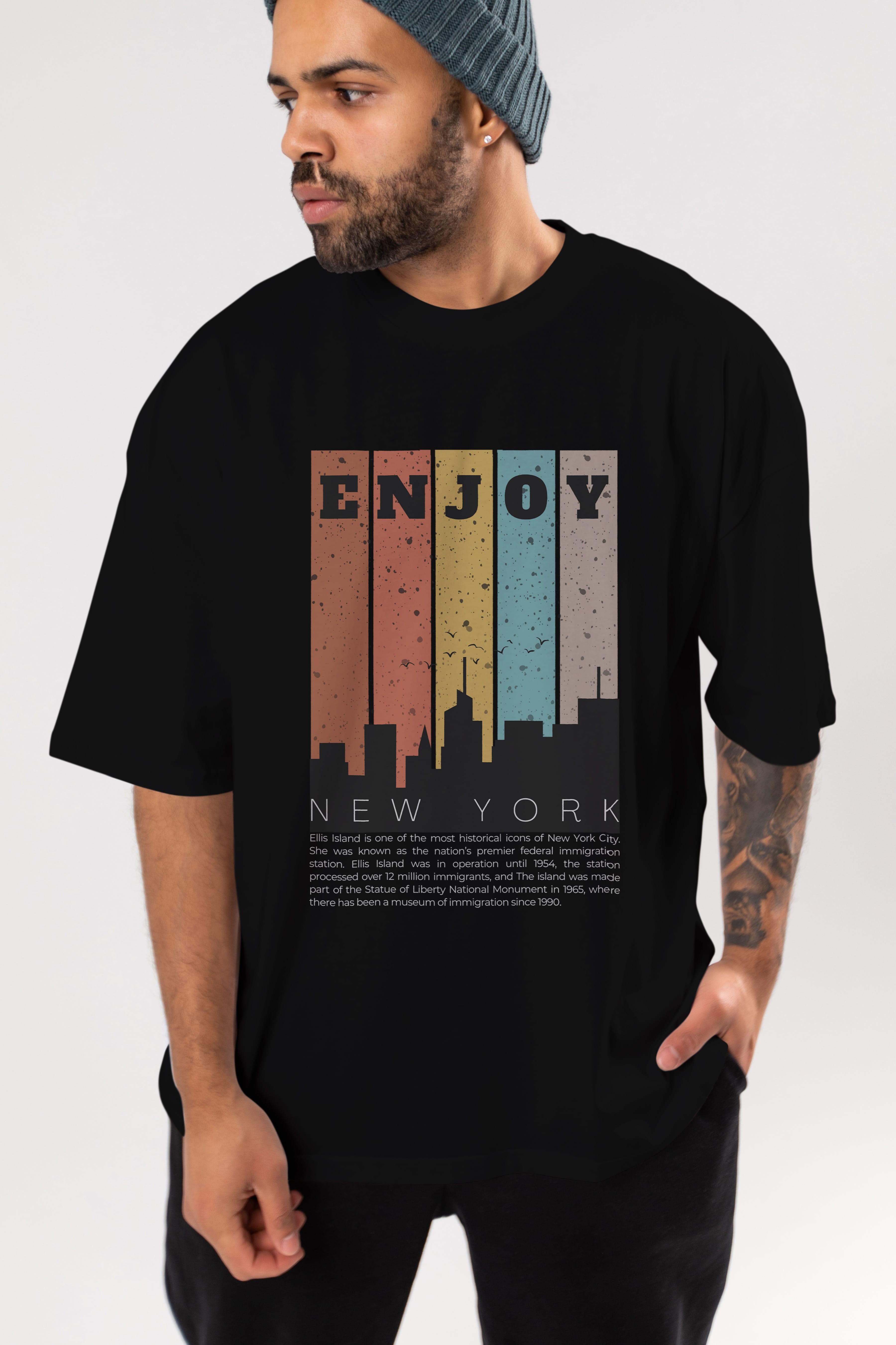 Enjoy New York Yazılı Ön Baskılı Oversize t-shirt Erkek Kadın Unisex