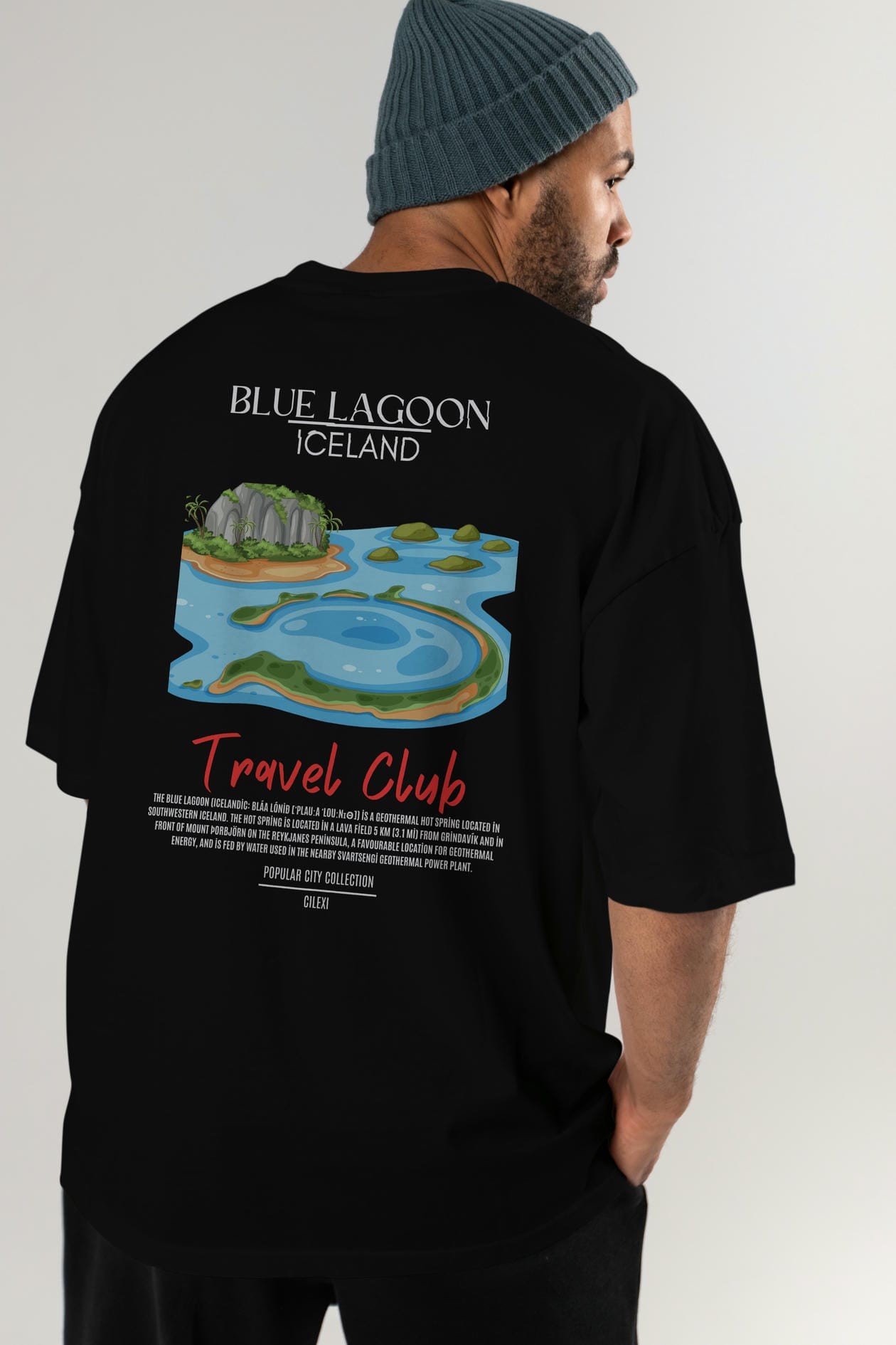 Blue Lagoon İceland Arka Baskılı Oversize t-shirt Erkek Kadın Pamuk Bisiklet Yaka tişort