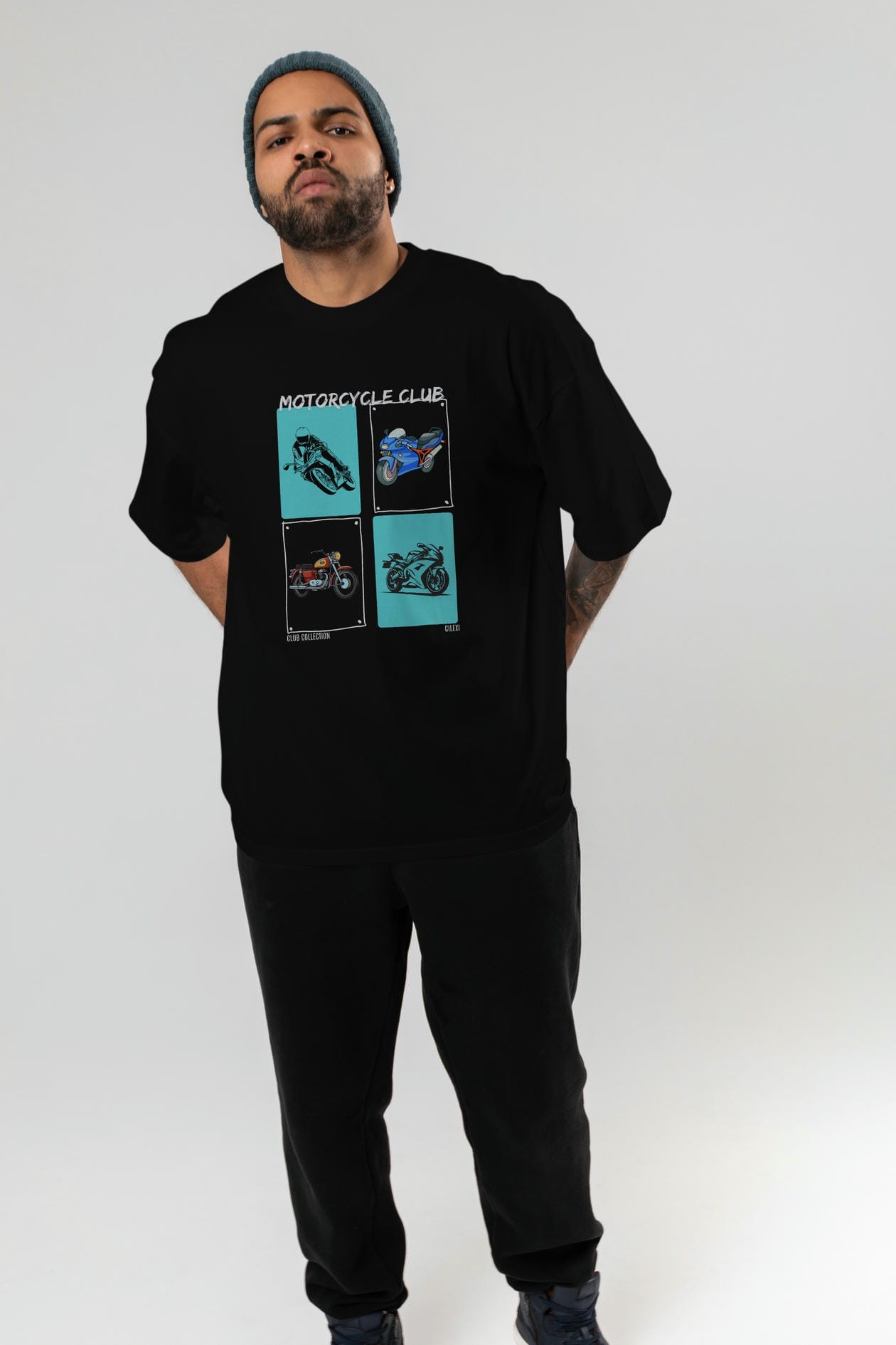 Motorcycle Club ön Baskılı Oversize t-shirt Erkek Kadın %100 Pamuk Bisiklet Yaka tişort