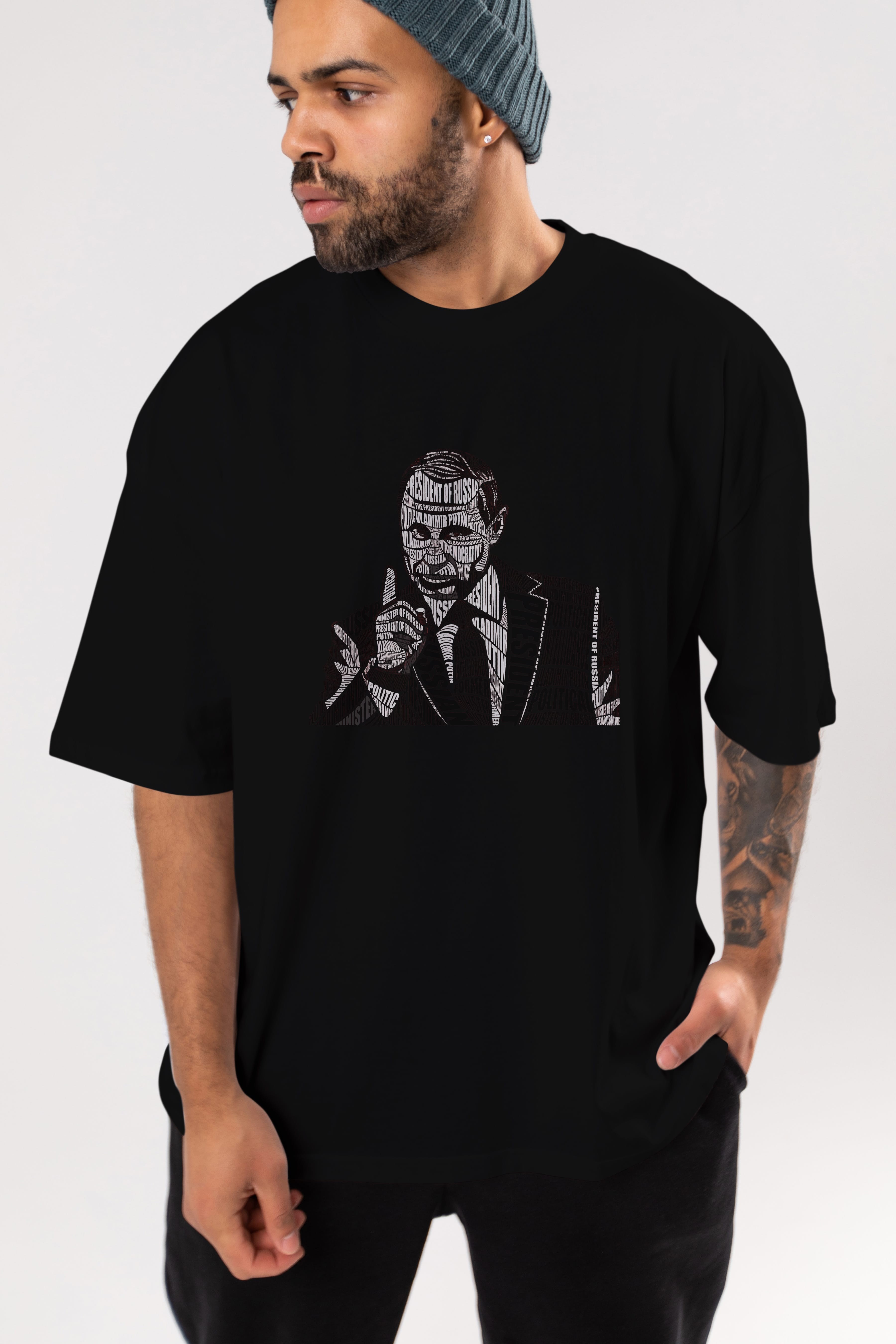 Putin Calligram Ön Baskılı Oversize t-shirt %100 pamuk Erkek Kadın Unisex