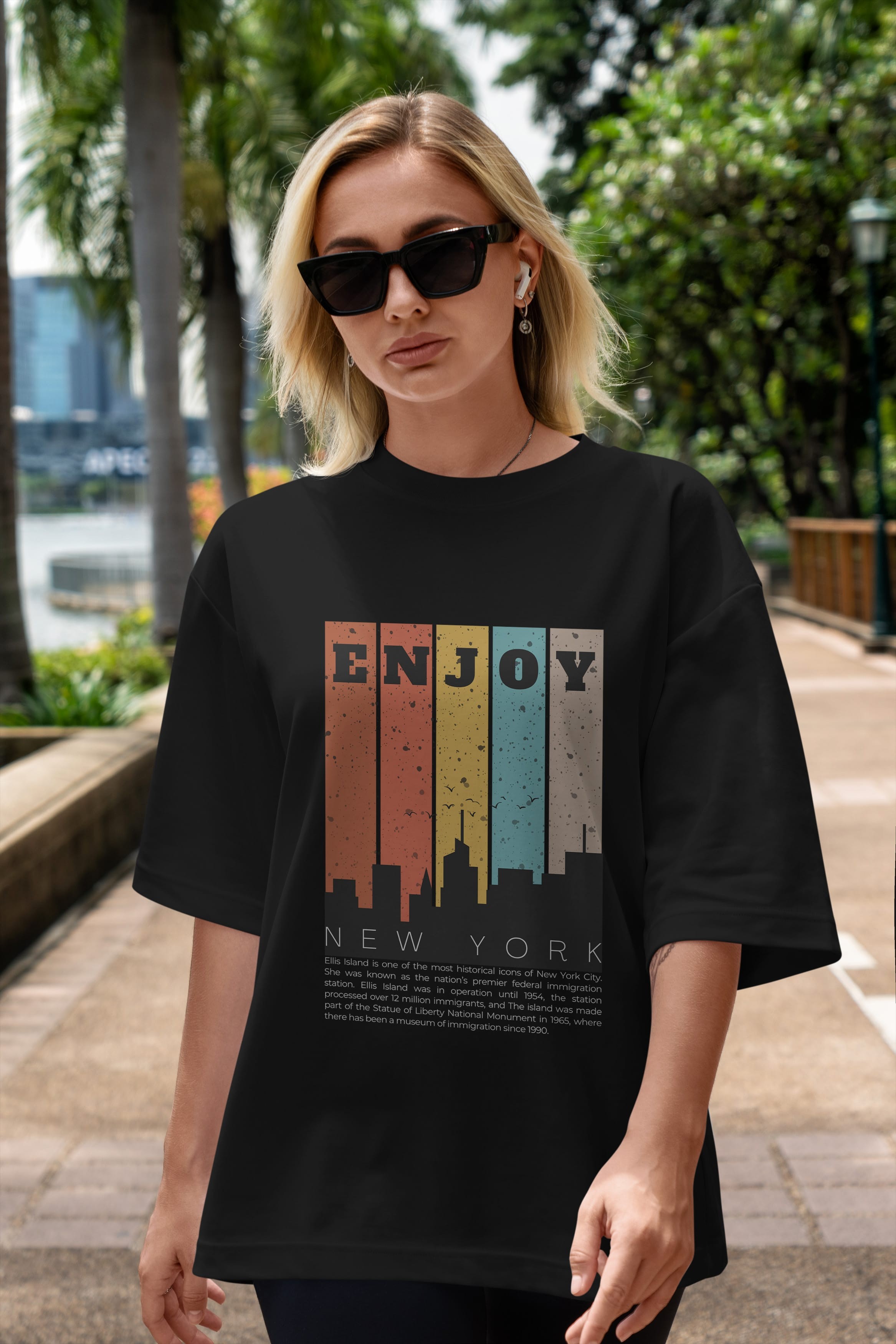 Enjoy New York Yazılı Ön Baskılı Oversize t-shirt Erkek Kadın Unisex