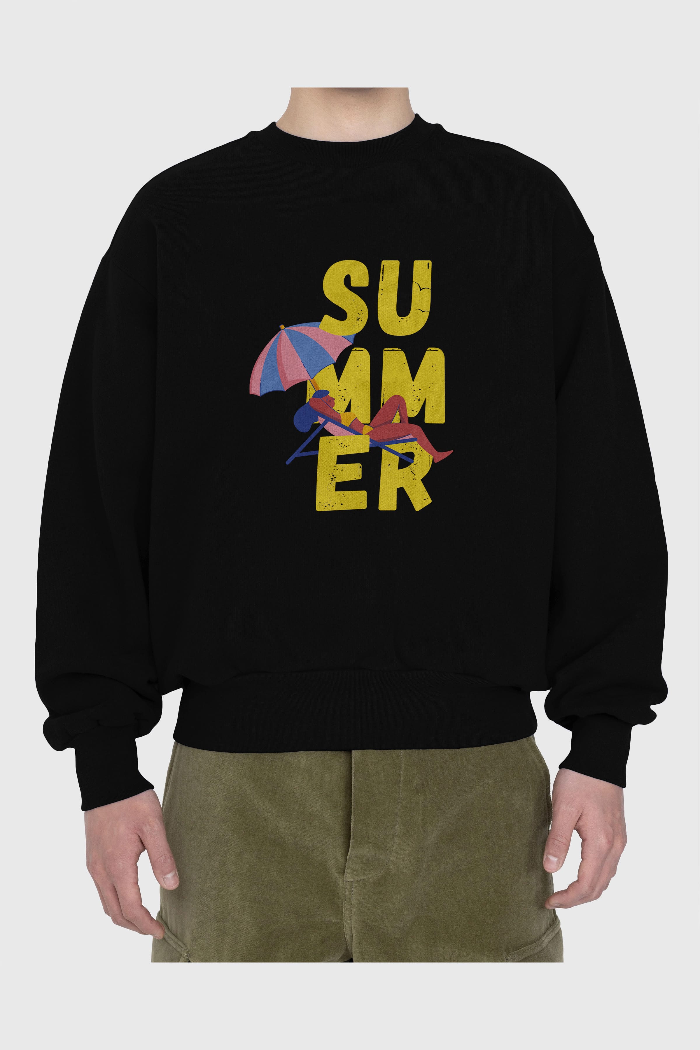 Summer Yazılı Ön Baskılı Oversize Sweatshirt Erkek Kadın Unisex