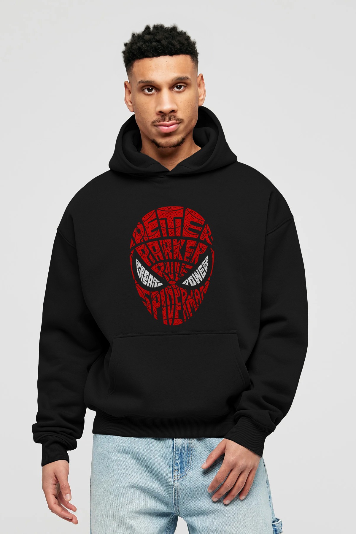 Spiderman Ön Baskılı Hoodie Oversize Kapüşonlu Sweatshirt Erkek Kadın Unisex