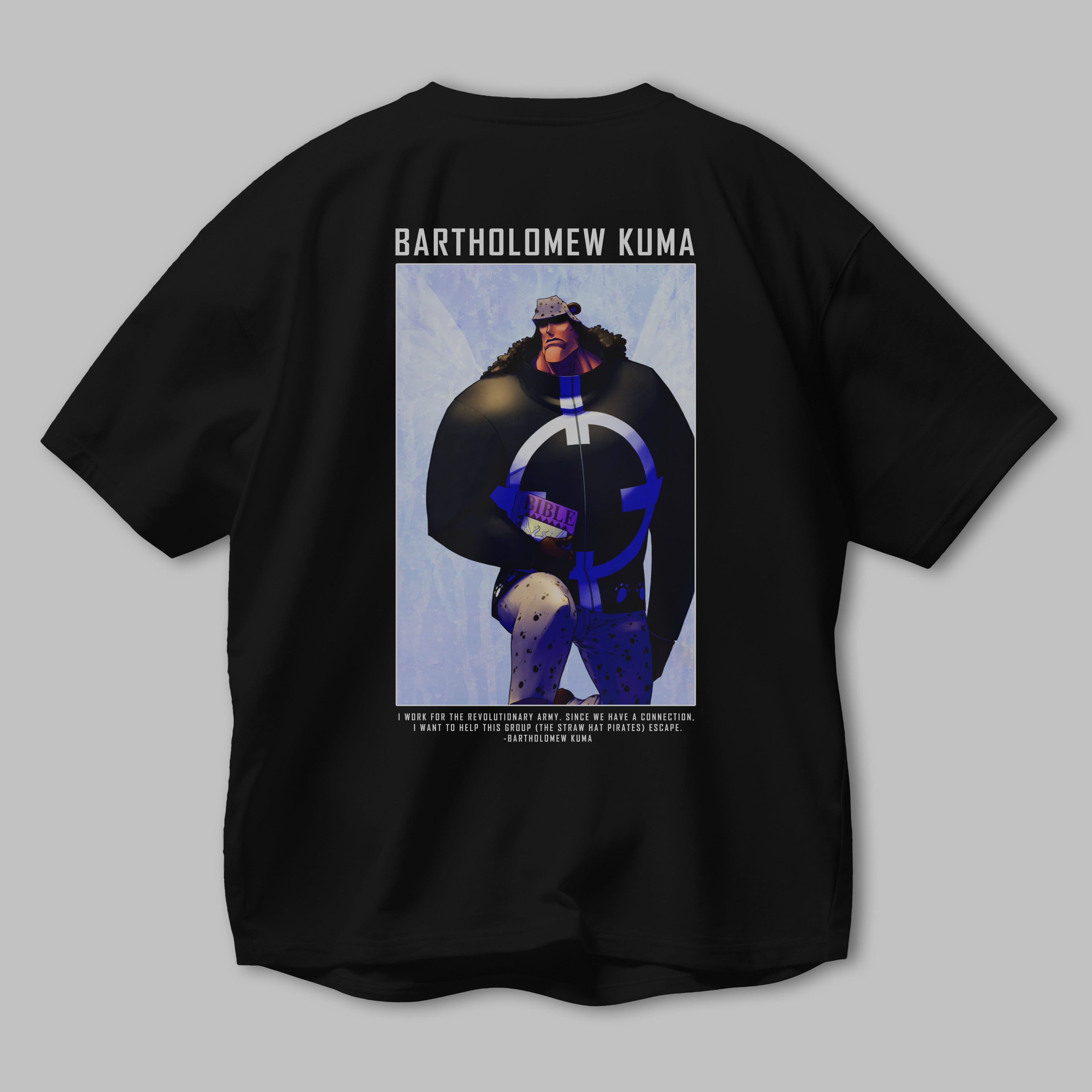 Bartholomew Kuma Anime Arka Baskılı Oversize t-shirt Erkek Kadın Unisex %100 pamuk tişort