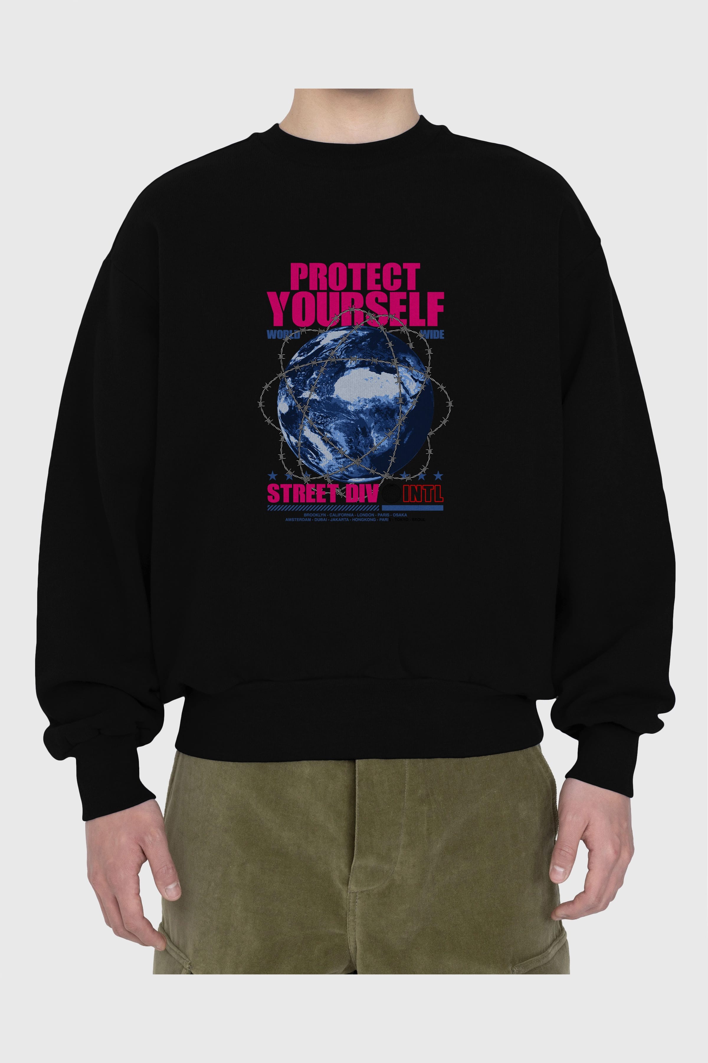 Protect Yourself Ön Baskılı Oversize Sweatshirt Erkek Kadın Unisex