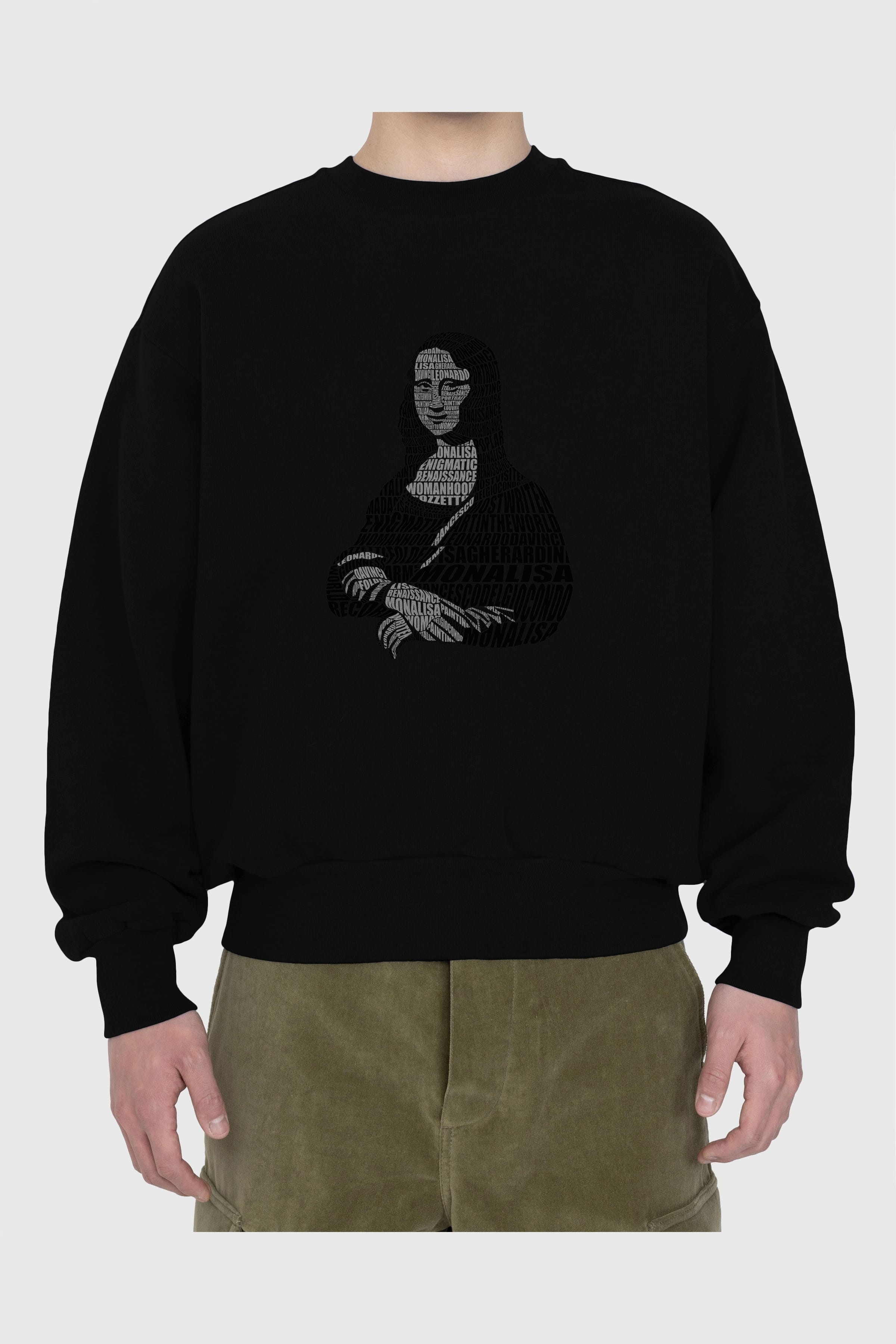 Mona Lisa Calligram Ön Baskılı Oversize Sweatshirt Erkek Kadın Unisex
