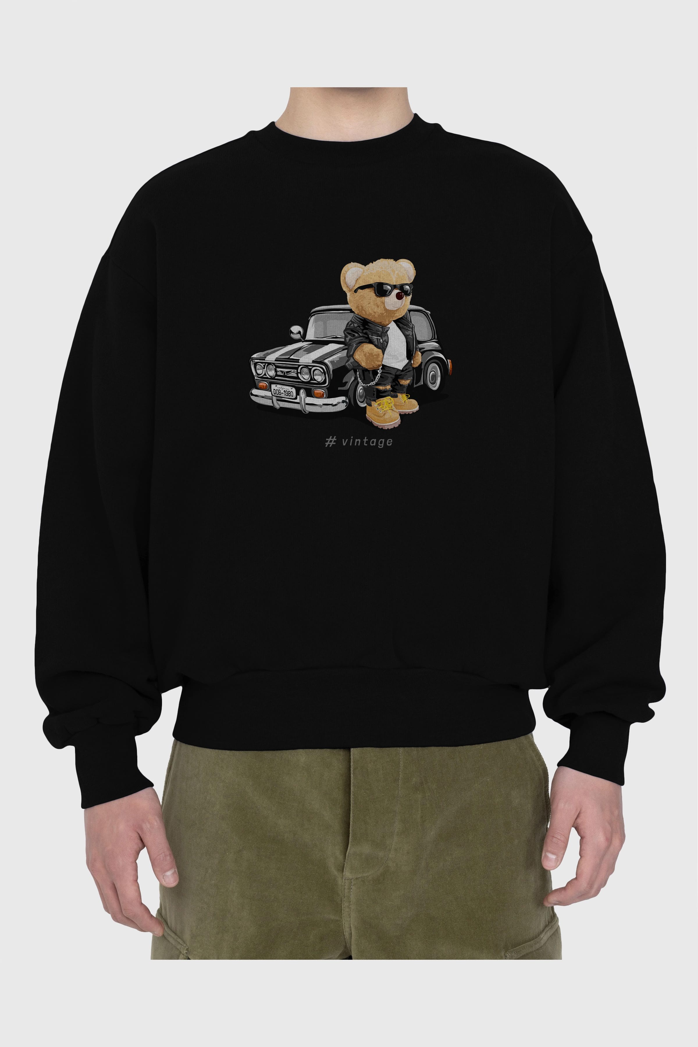 Teddy Bear Vintage Ön Baskılı Oversize Sweatshirt Erkek Kadın Unisex