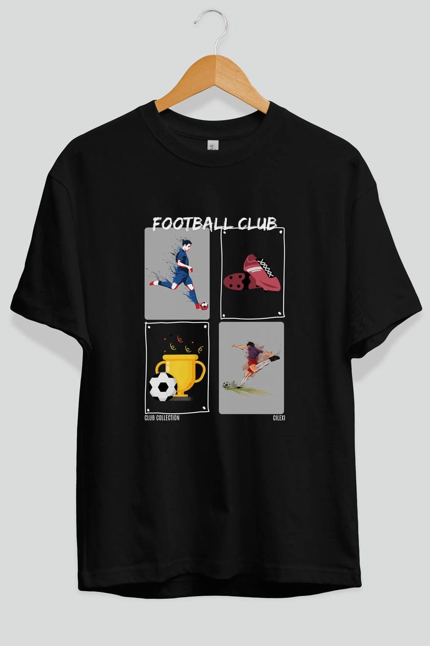 Football Club ön Baskılı Oversize t-shirt Erkek Kadın %100 Pamuk Bisiklet Yaka tişort