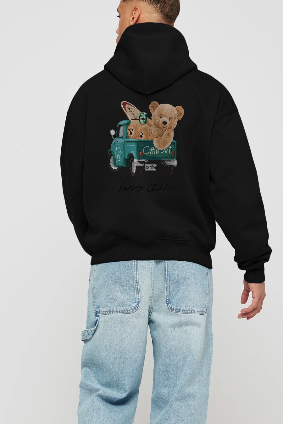 Teddy Bear Chill Out Arka Baskılı Hoodie Oversize Kapüşonlu Sweatshirt Erkek Kadın Unisex