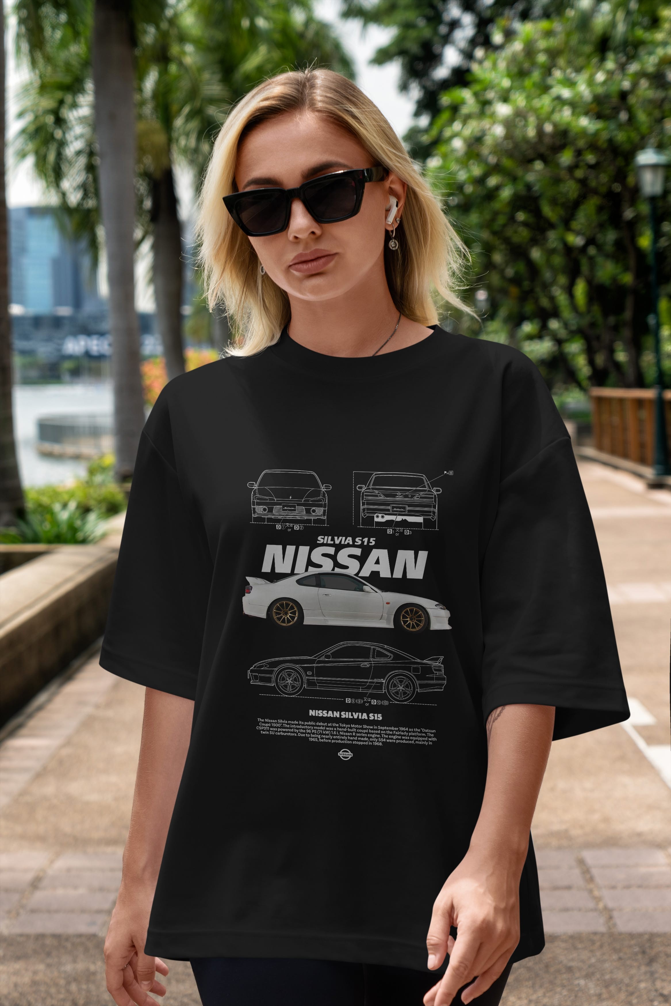 Nissan Silvia S15 Ön Baskılı Oversize t-shirt Erkek Kadın Unisex %100 Pamuk Bisiklet Yaka tişort