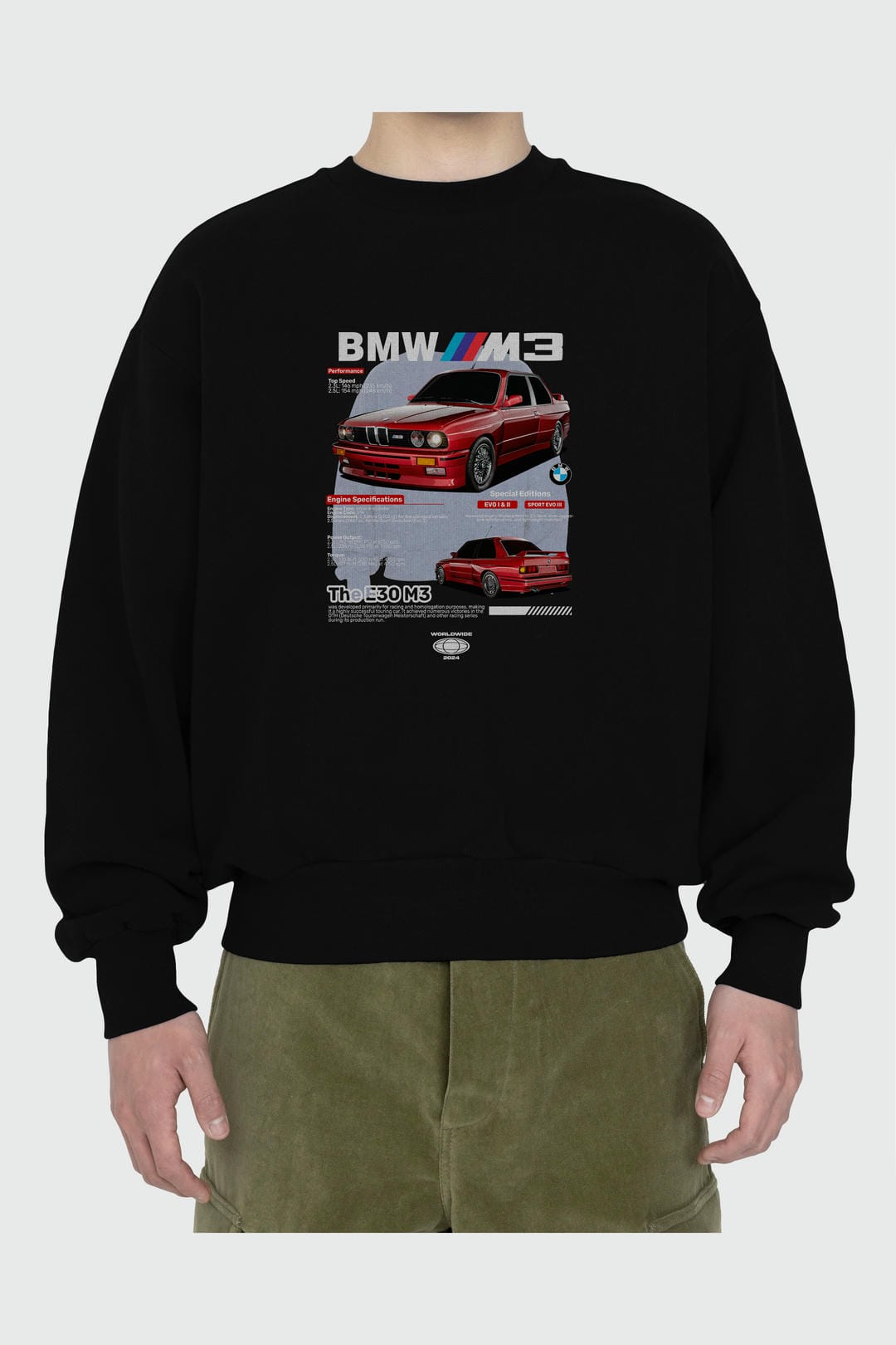 BMW E30 M3 Ön Baskılı Anime Oversize Sweatshirt Erkek Kadın Unisex