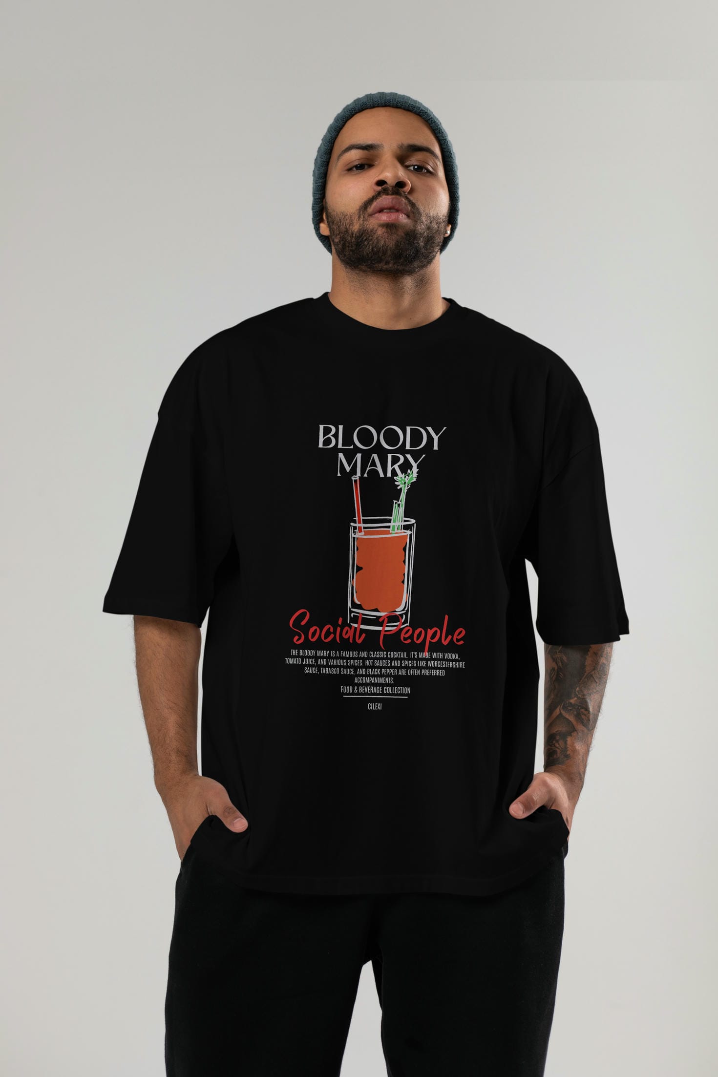 Bloody Mary Kokteyl Serisi ön Baskılı Oversize t-shirt Erkek Kadın %100 Pamuk Bisiklet Yaka tişort