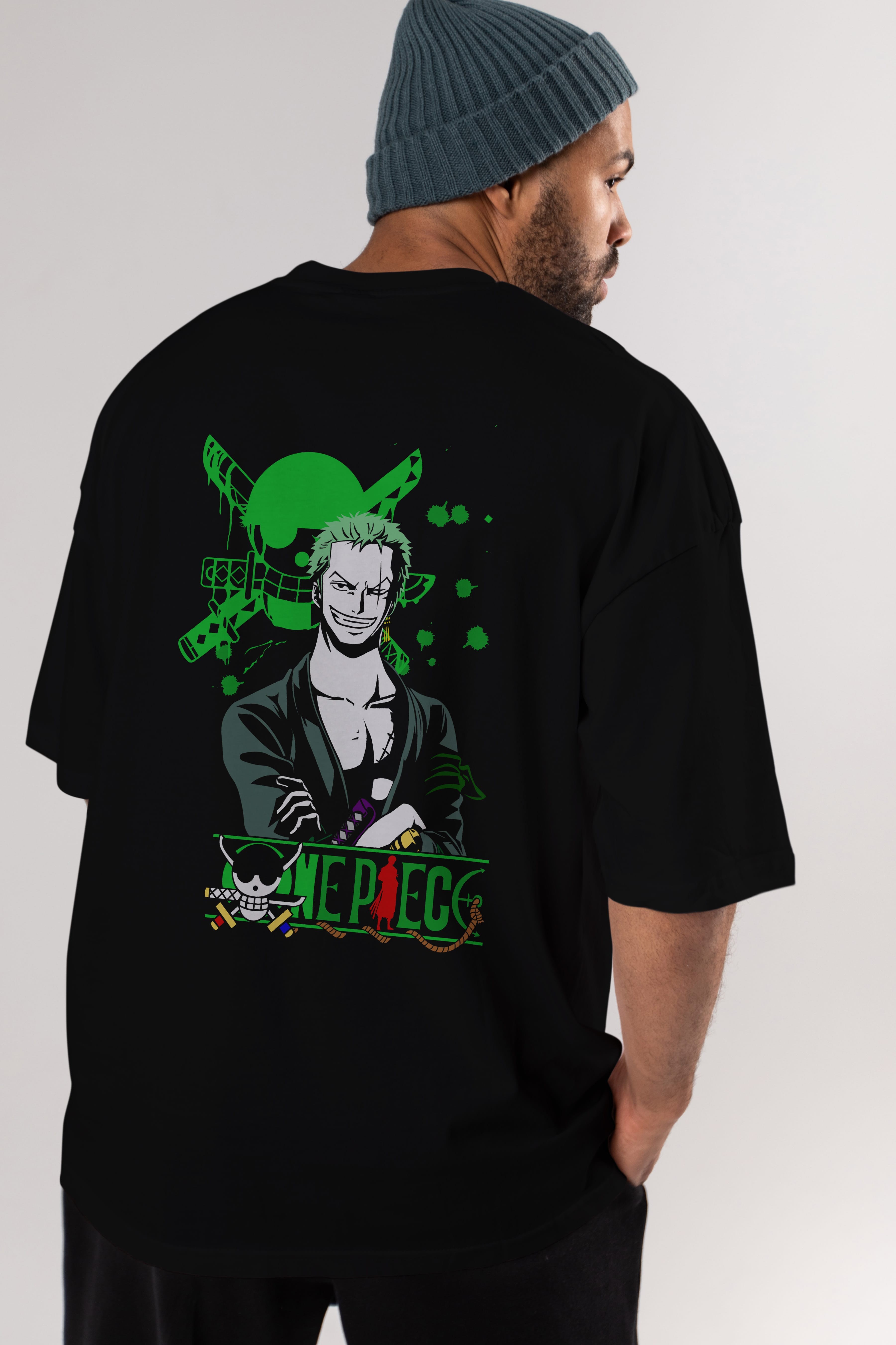 Roronoa Zoro 2 Anime Arka Baskılı Oversize t-shirt Erkek Kadın Unisex %100 pamuk tişort