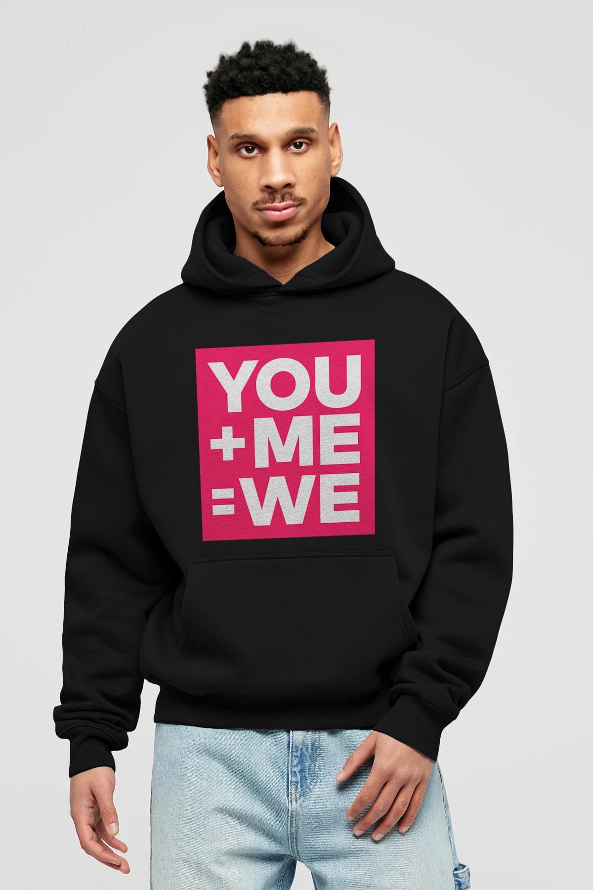 You Me We Yazılı Ön Baskılı Oversize Hoodie Kapüşonlu Sweatshirt Erkek Kadın Unisex