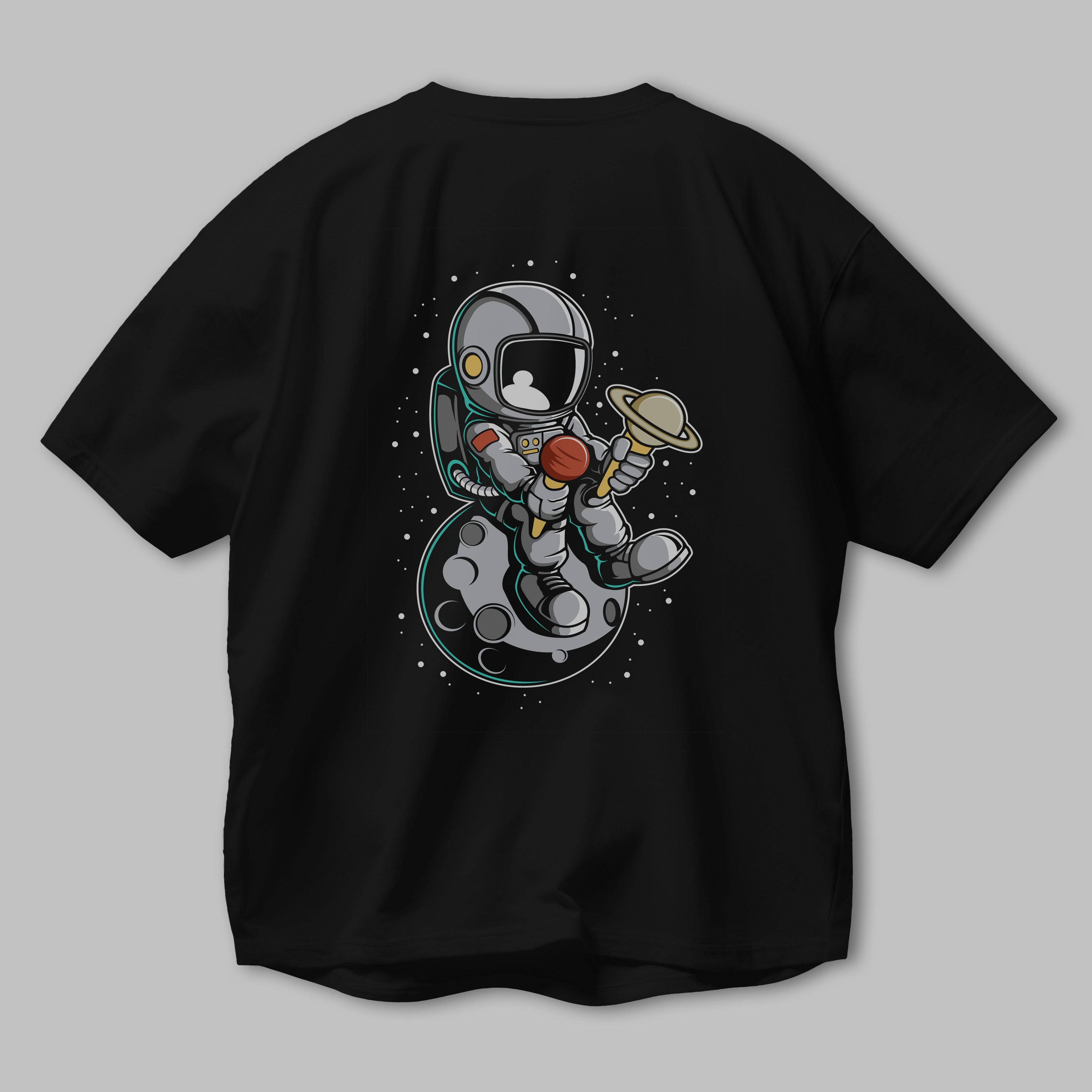 Astronaut Ice Cream (2) Arka Baskılı Oversize t-shirt Erkek Kadın Unisex