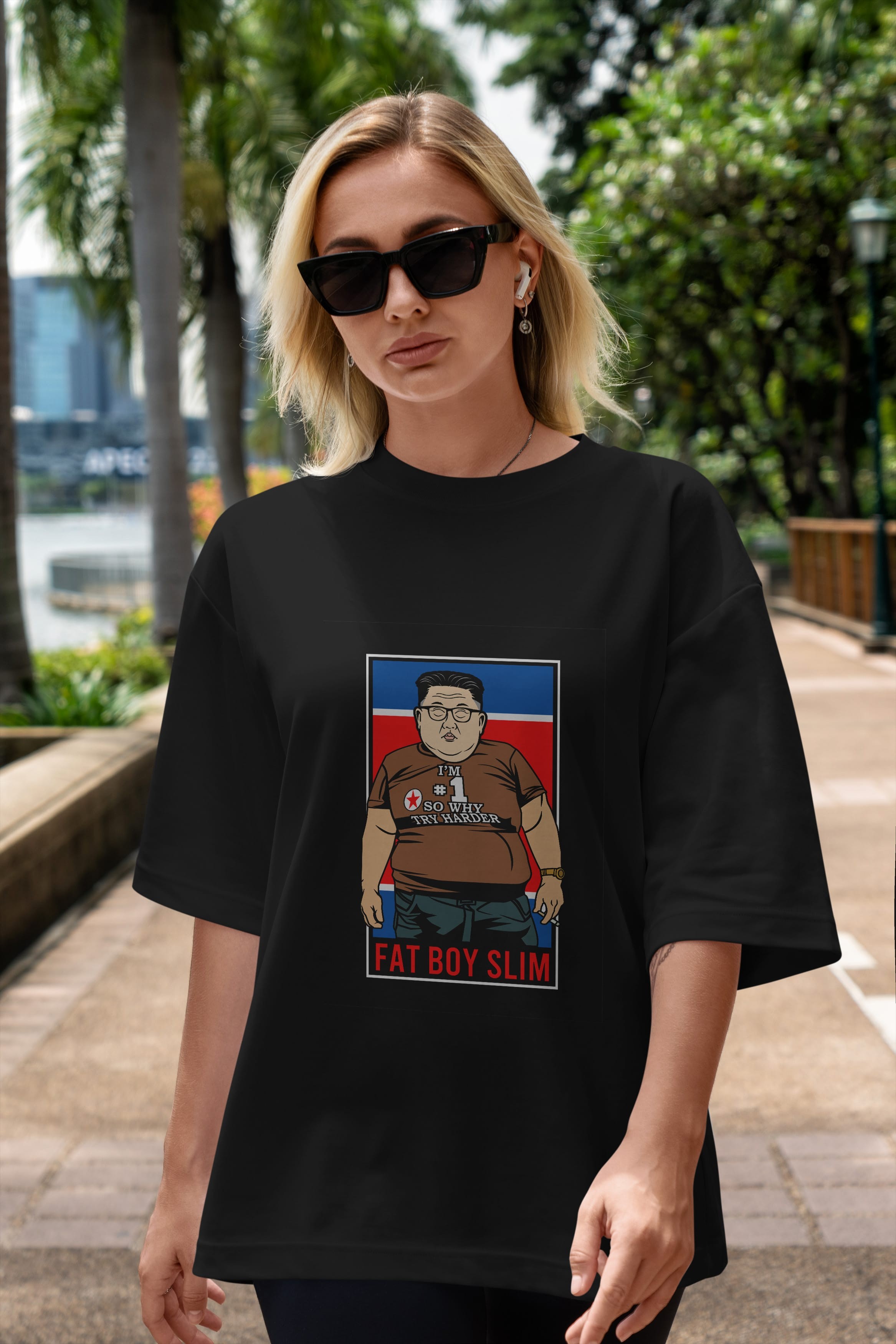 Fat Boy Slim Kim Jong Un Ön Baskılı Oversize t-shirt Erkek Kadın Unisex %100 Pamuk tişort