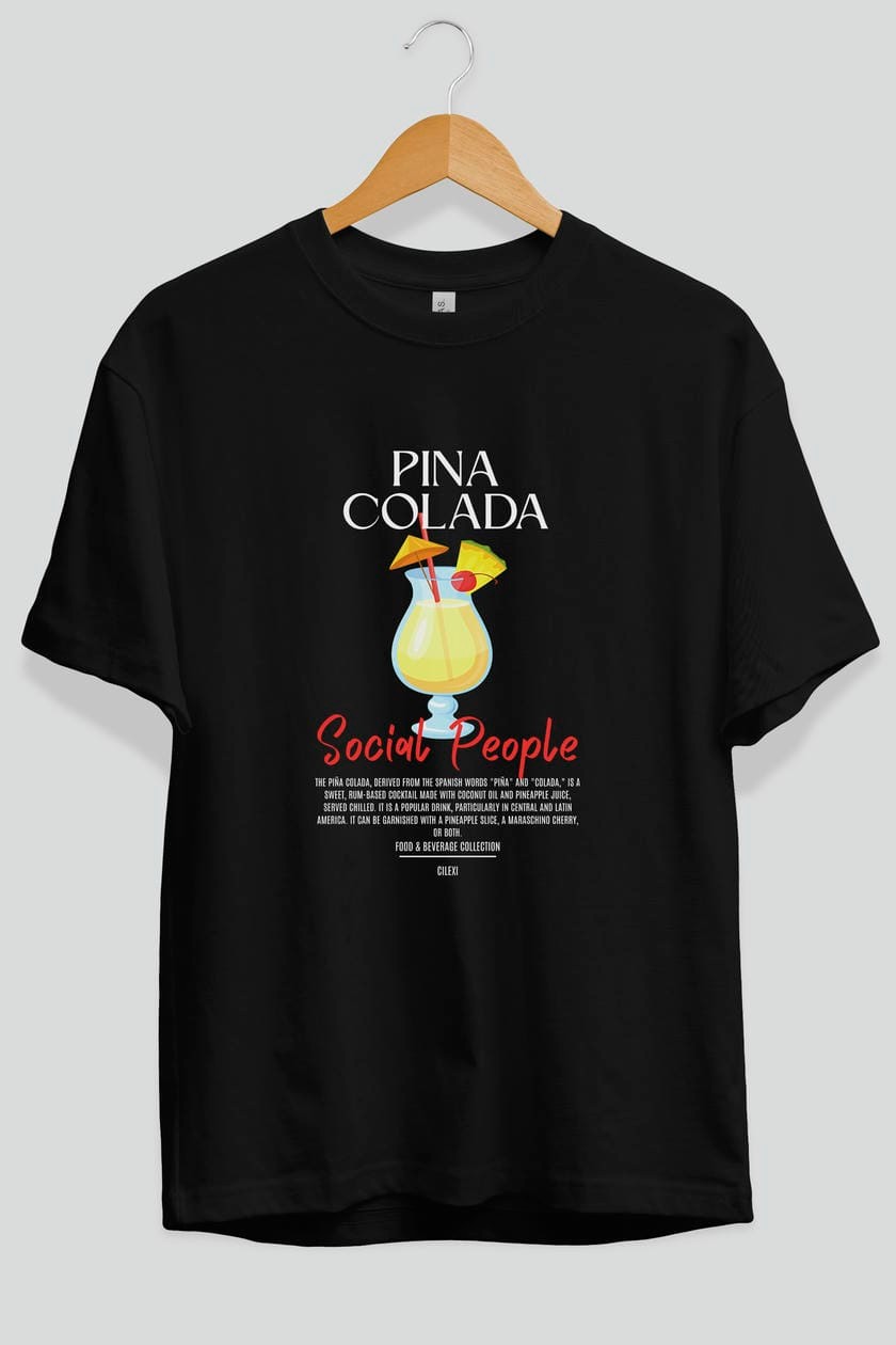 Pına Colada Kokteyl Serisi ön Baskılı Oversize t-shirt Erkek Kadın %100 Pamuk Bisiklet Yaka tişort
