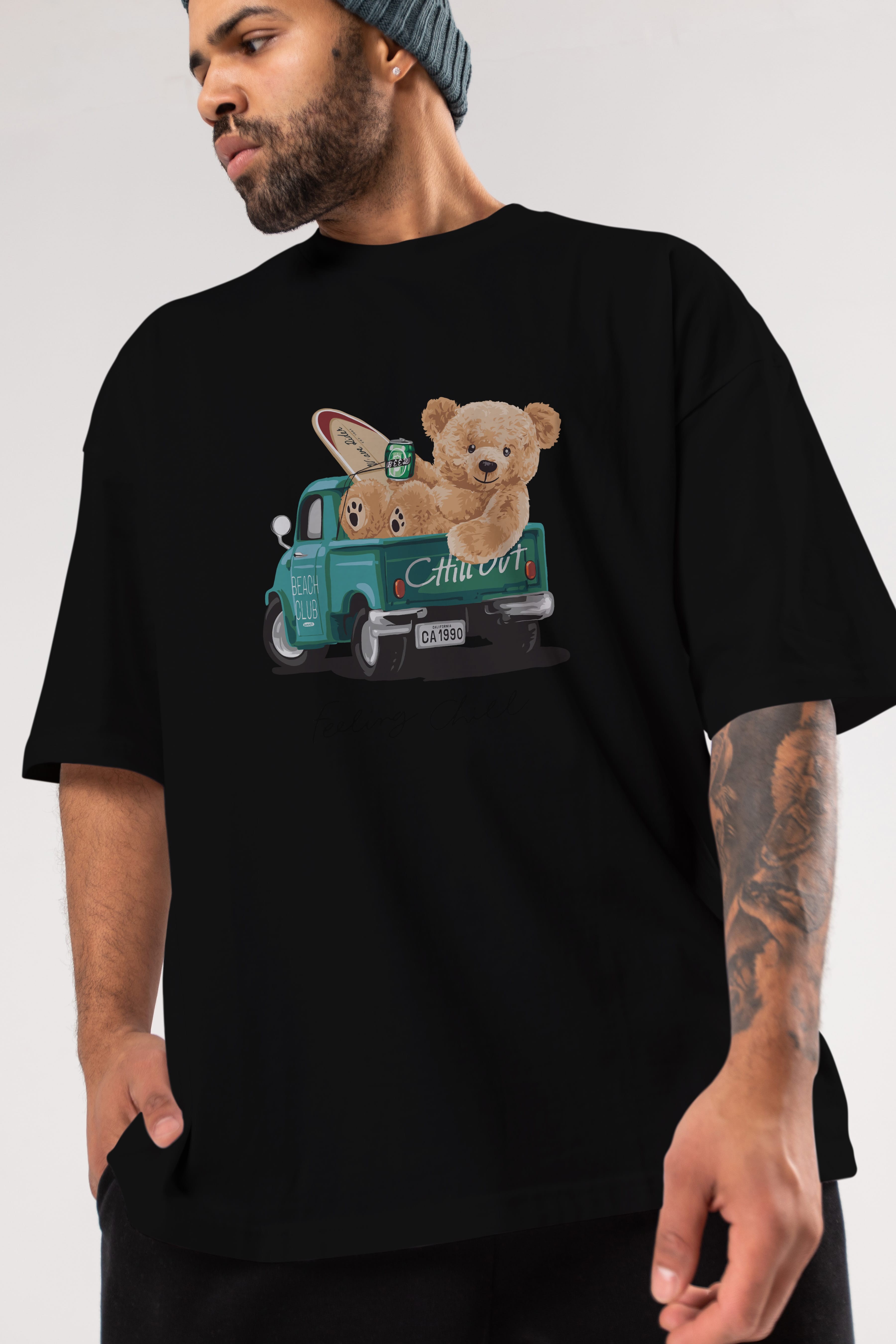 Teddy Bear Chill Out Ön Baskılı Oversize t-shirt Erkek Kadın Unisex %100 Pamuk