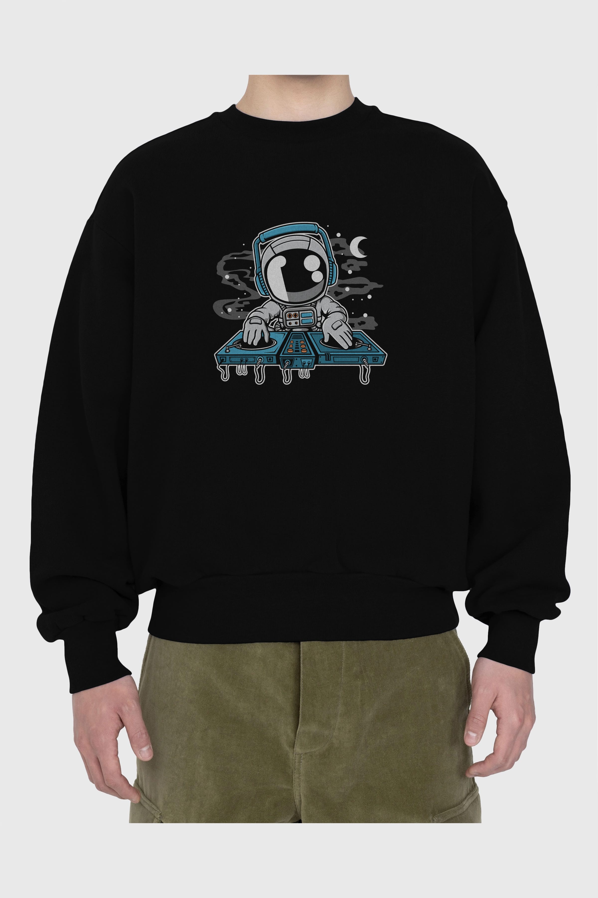 Astronaut Turntable Ön Baskılı Oversize Sweatshirt Erkek Kadın Unisex