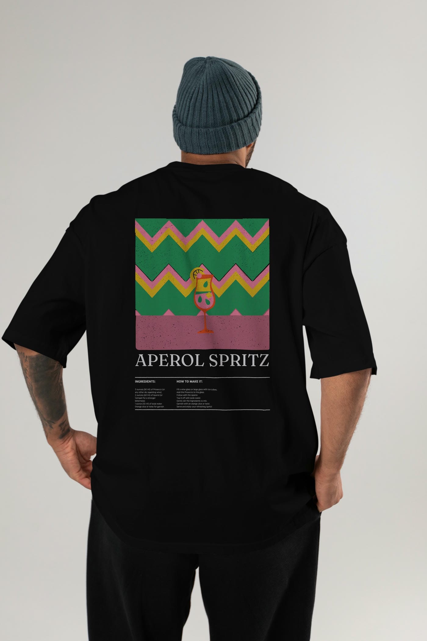 Aperol Spritz Kokteyl Serisi Arka Baskılı Oversize t-shirt Erkek Kadın %100 Pamuk Bisiklet Yaka tişort