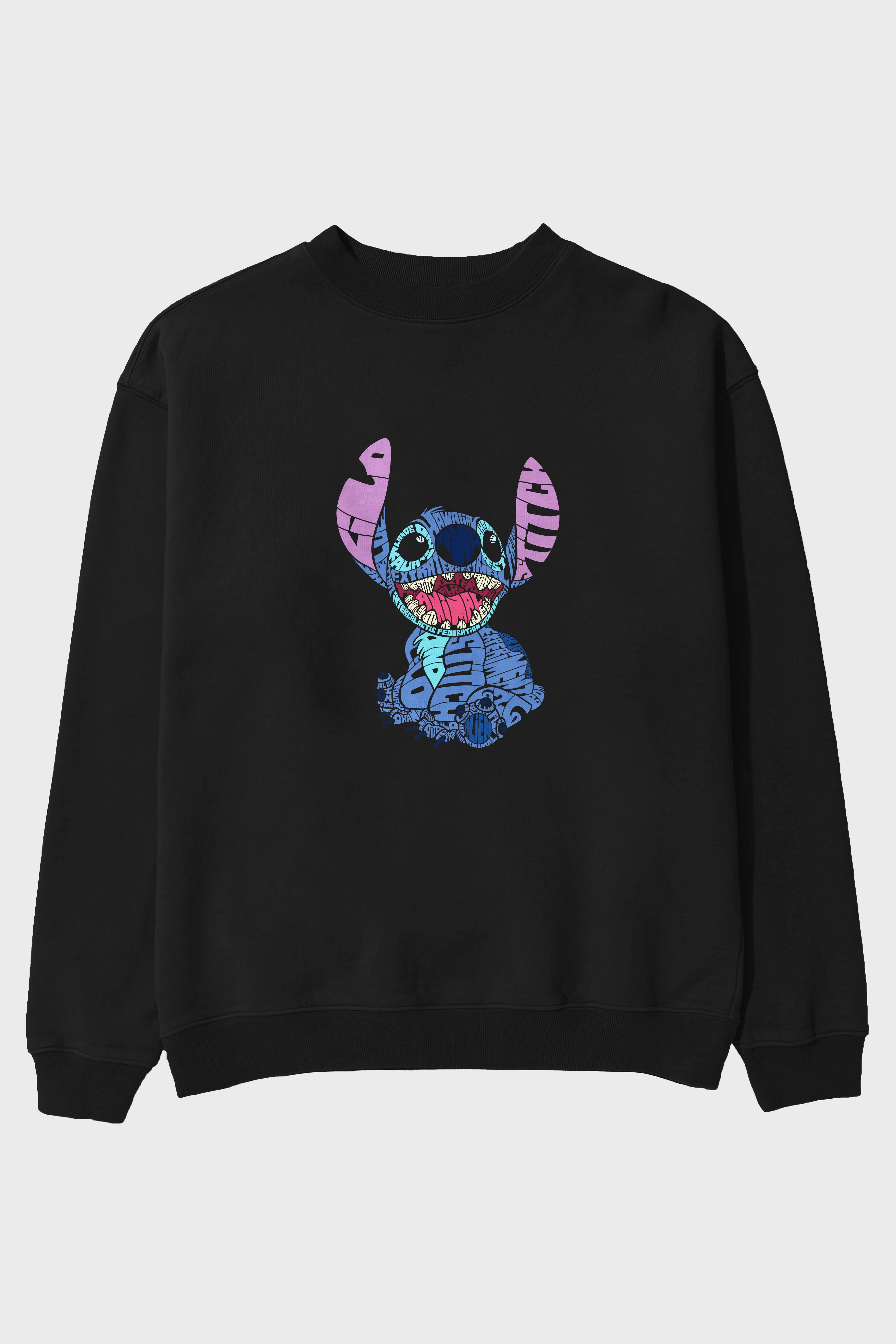Stitch Ön Baskılı Oversize Sweatshirt Erkek Kadın Unisex