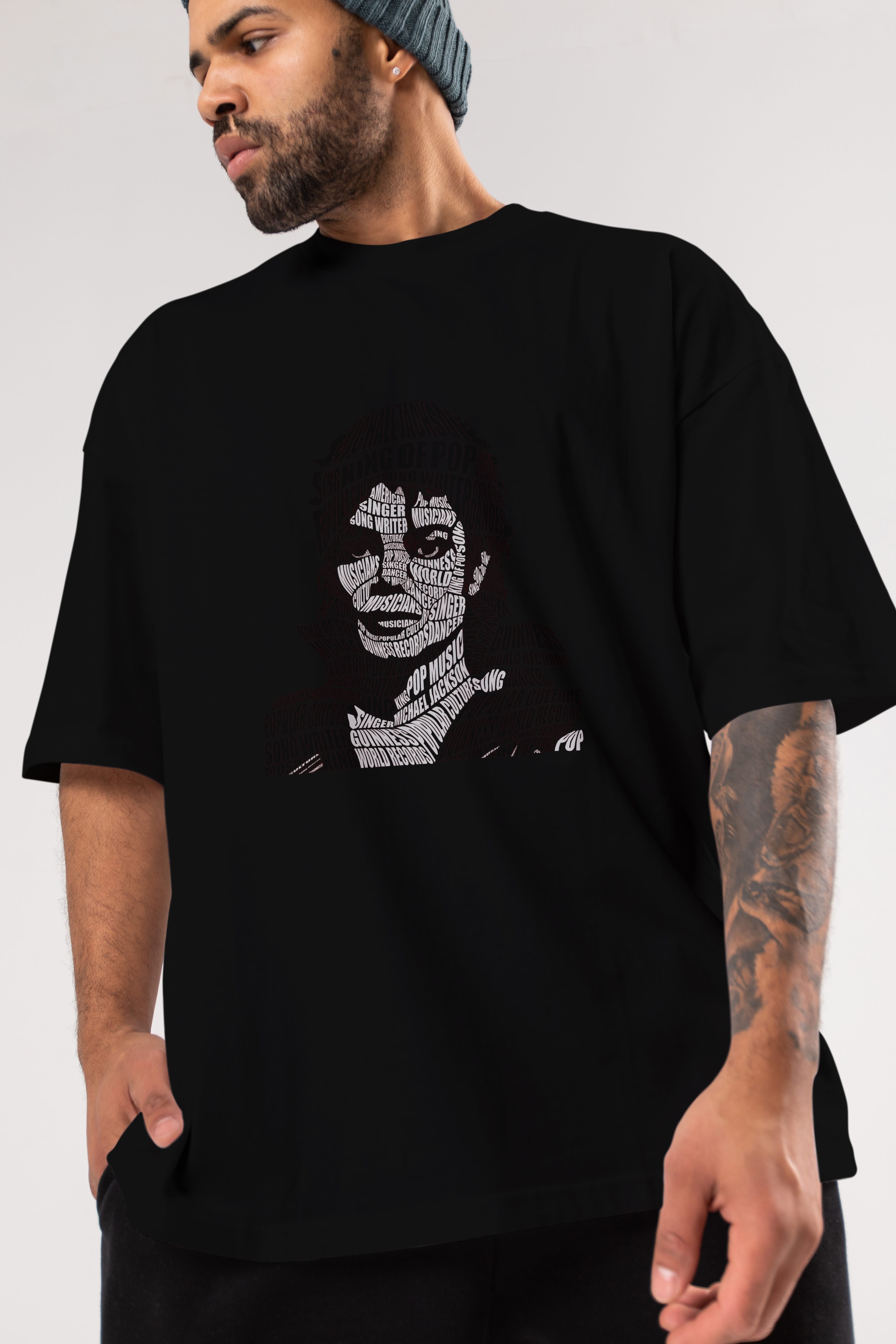 Michael Jackson Calligram Ön Baskılı Oversize t-shirt %100 pamuk Erkek Kadın Unisex