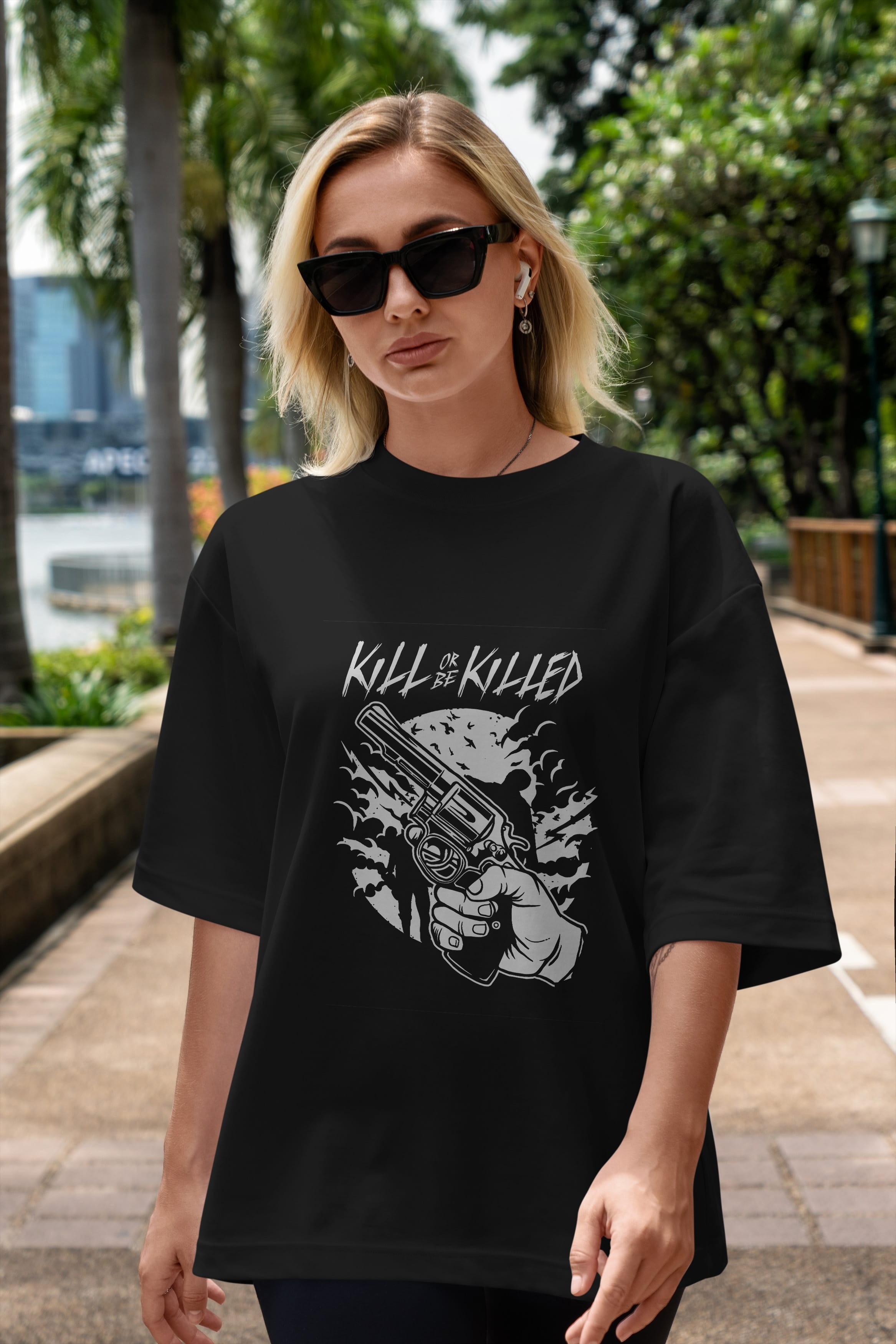 Zombie Shooter Ön Baskılı Oversize t-shirt Erkek Kadın Unisex %100 Pamuk tişort