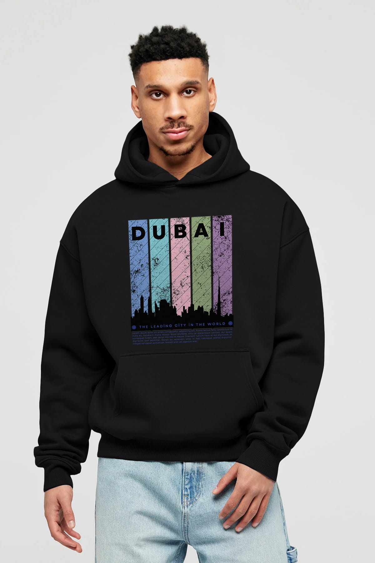 Dubai Yazılı Ön Baskılı Oversize Hoodie Kapüşonlu Sweatshirt Erkek Kadın Unisex