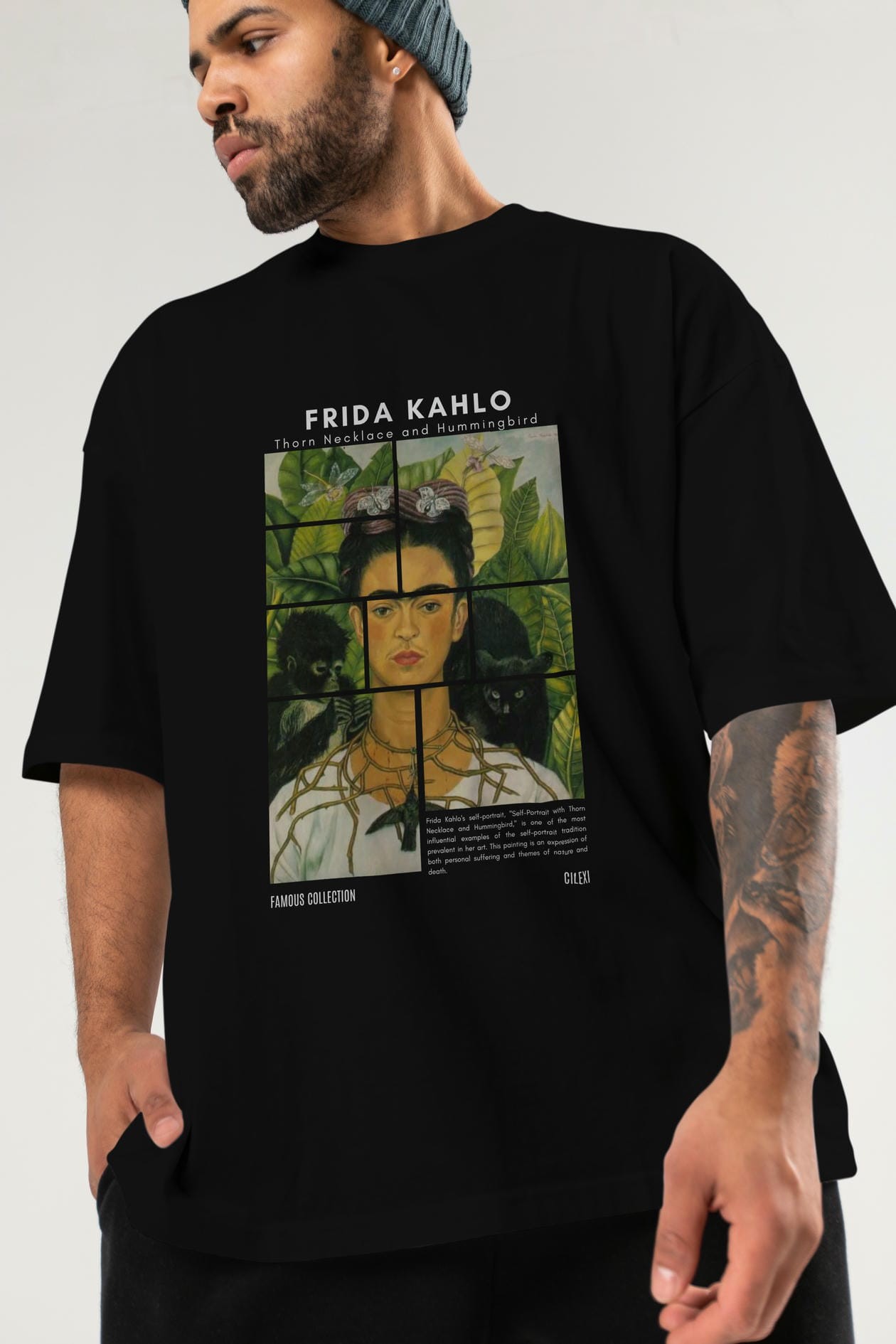 Frida Kahlo ön Baskılı Oversize t-shirt Erkek Kadın Bisiklet Yaka Pamuk tişort