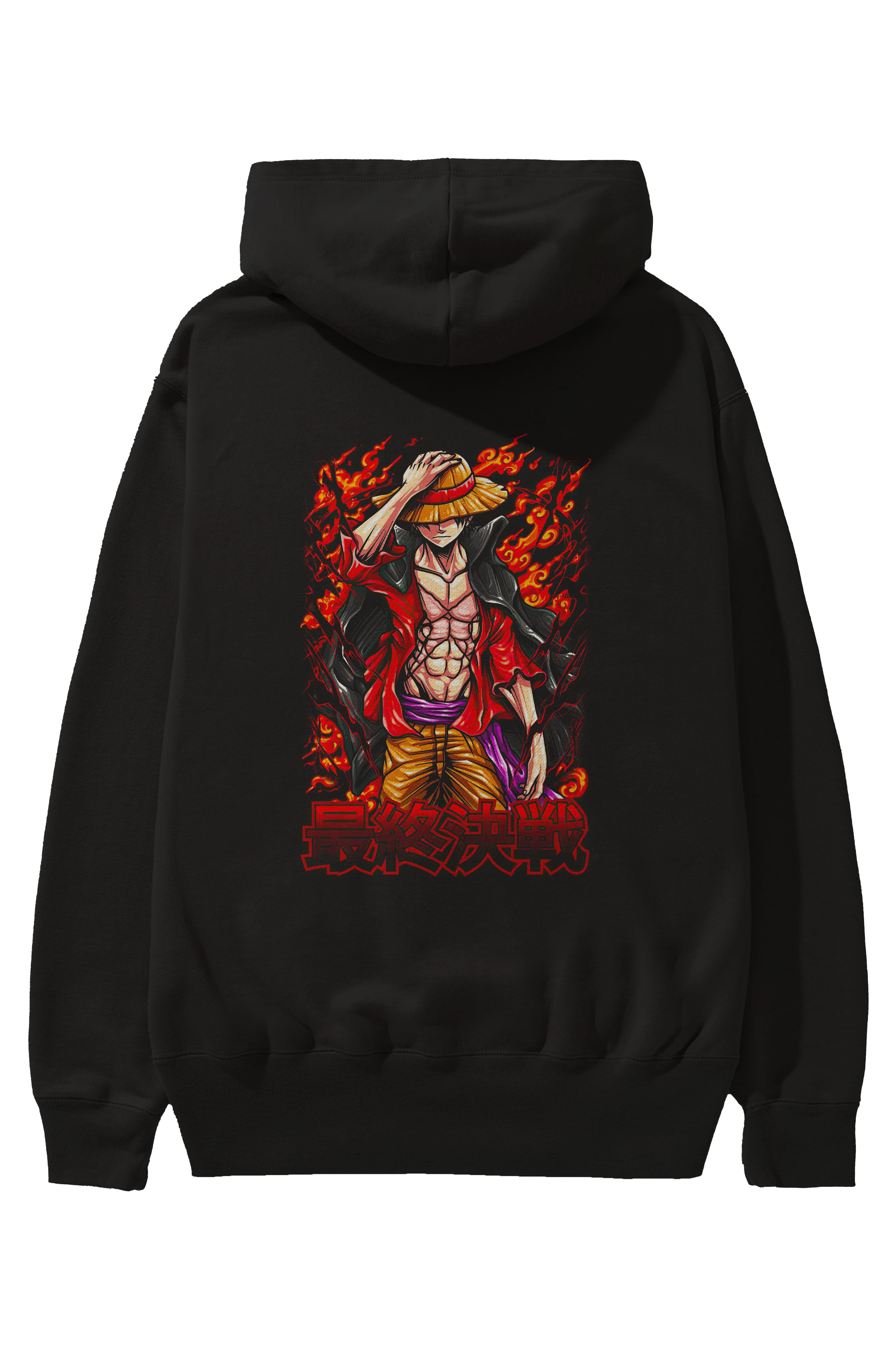 MONKEY D. LUFFY (3) Anime Arka Baskılı Hoodie Oversize Kapüşonlu Sweatshirt Erkek Kadın Unisex