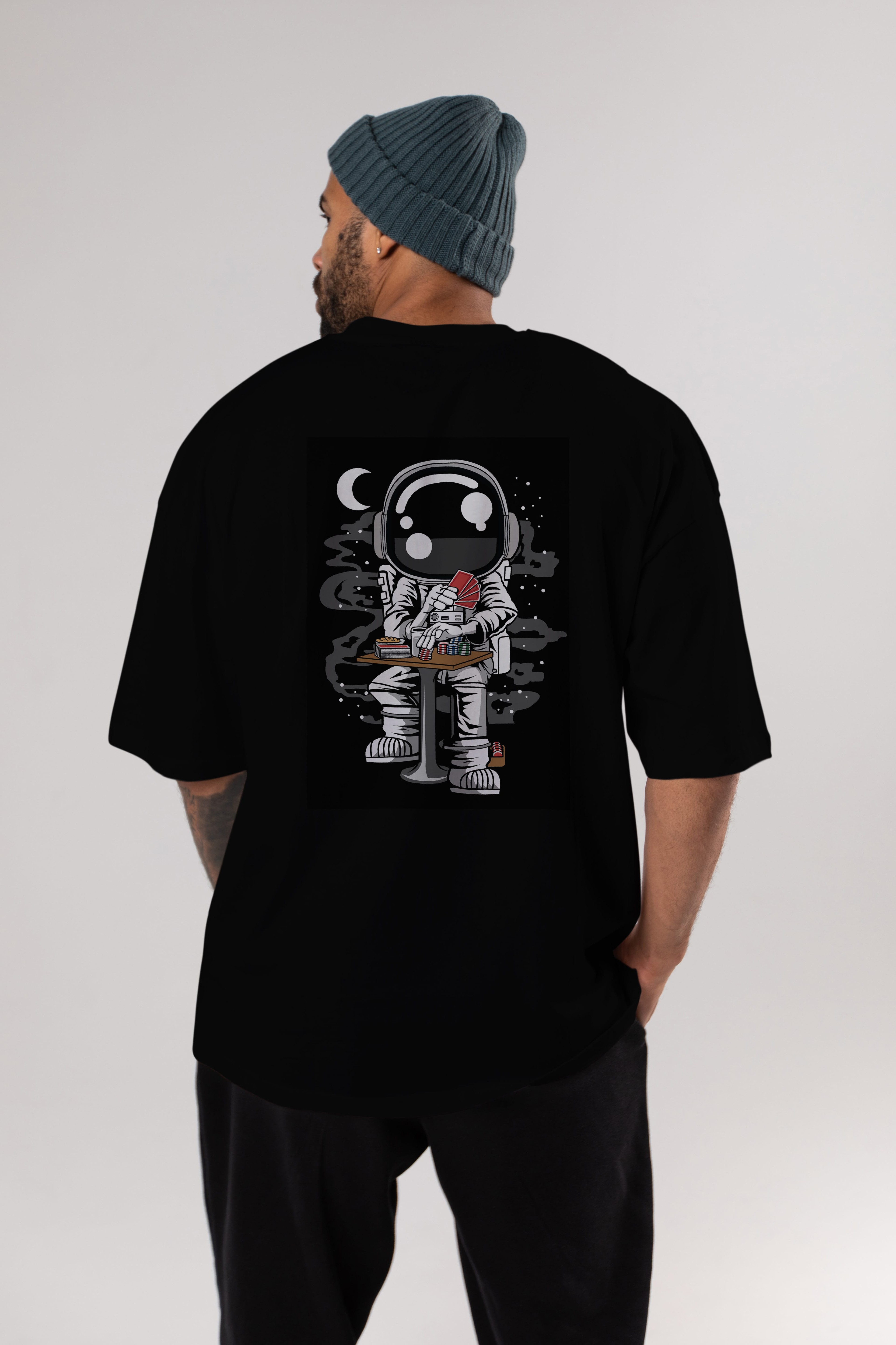 Astronaut Gambler Arka Baskılı Oversize t-shirt Erkek Kadın Unisex