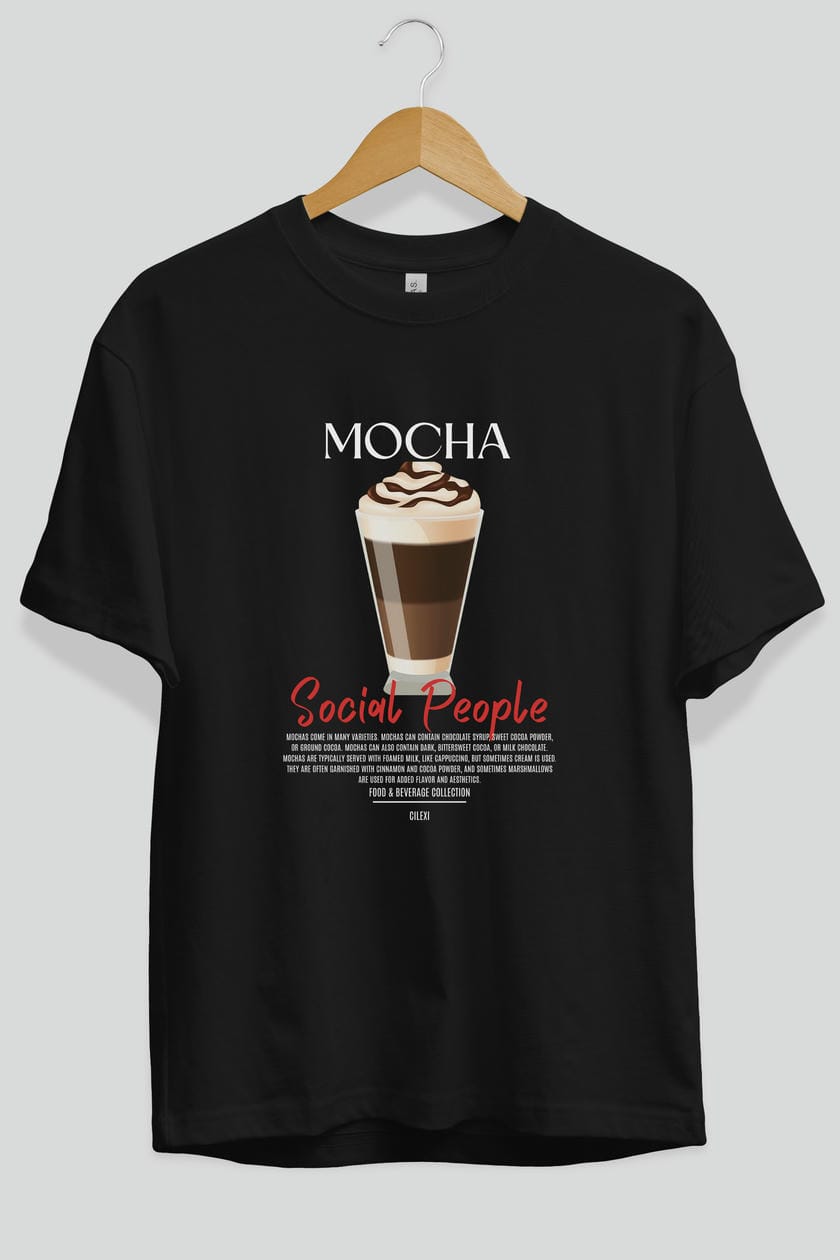 Mocha Kokteyl Serisi ön Baskılı Oversize t-shirt Erkek Kadın %100 Pamuk Bisiklet Yaka tişort