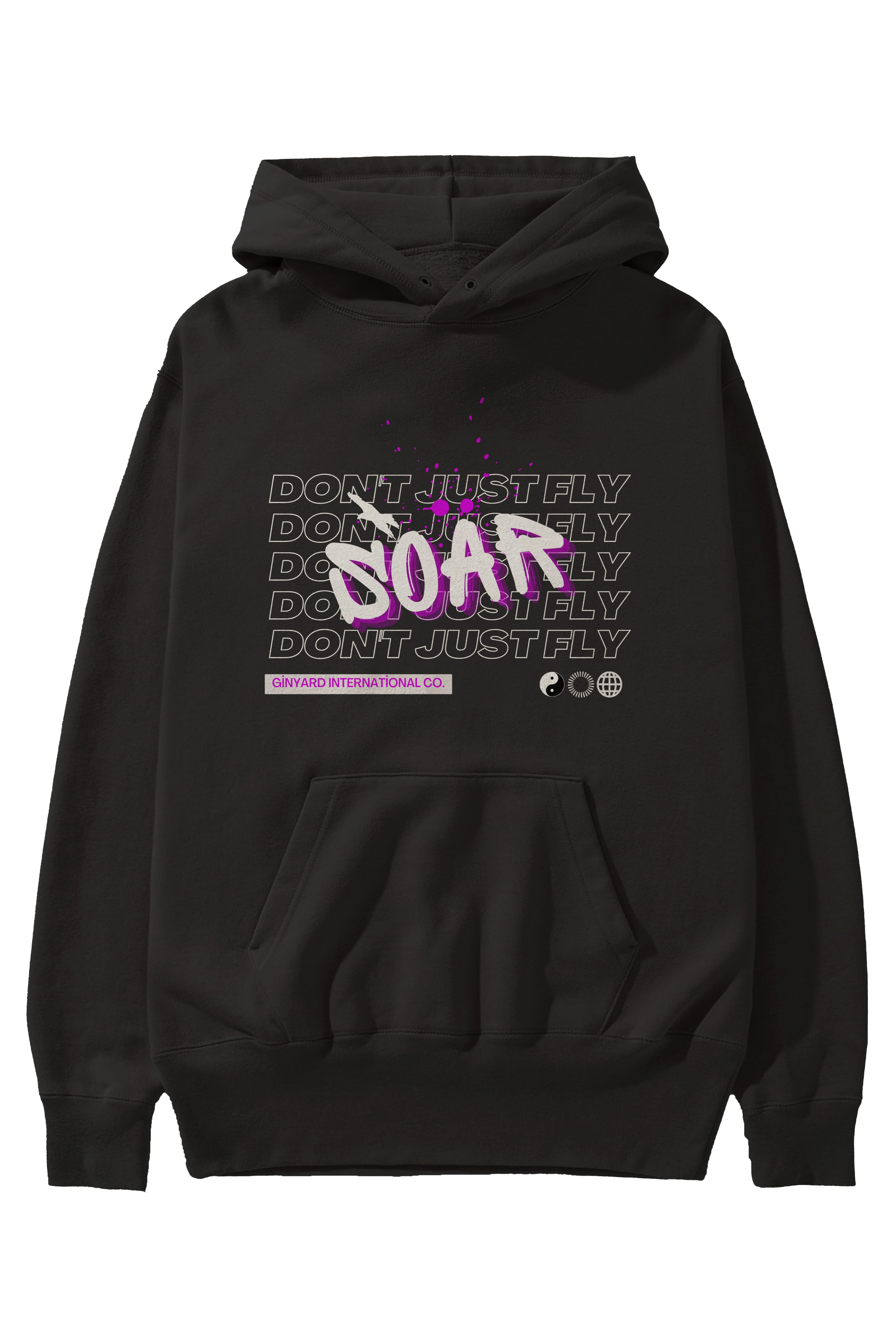 Soar Dont Just Fly Yazılı Ön Baskılı Oversize Hoodie Kapüşonlu Sweatshirt Erkek Kadın Unisex