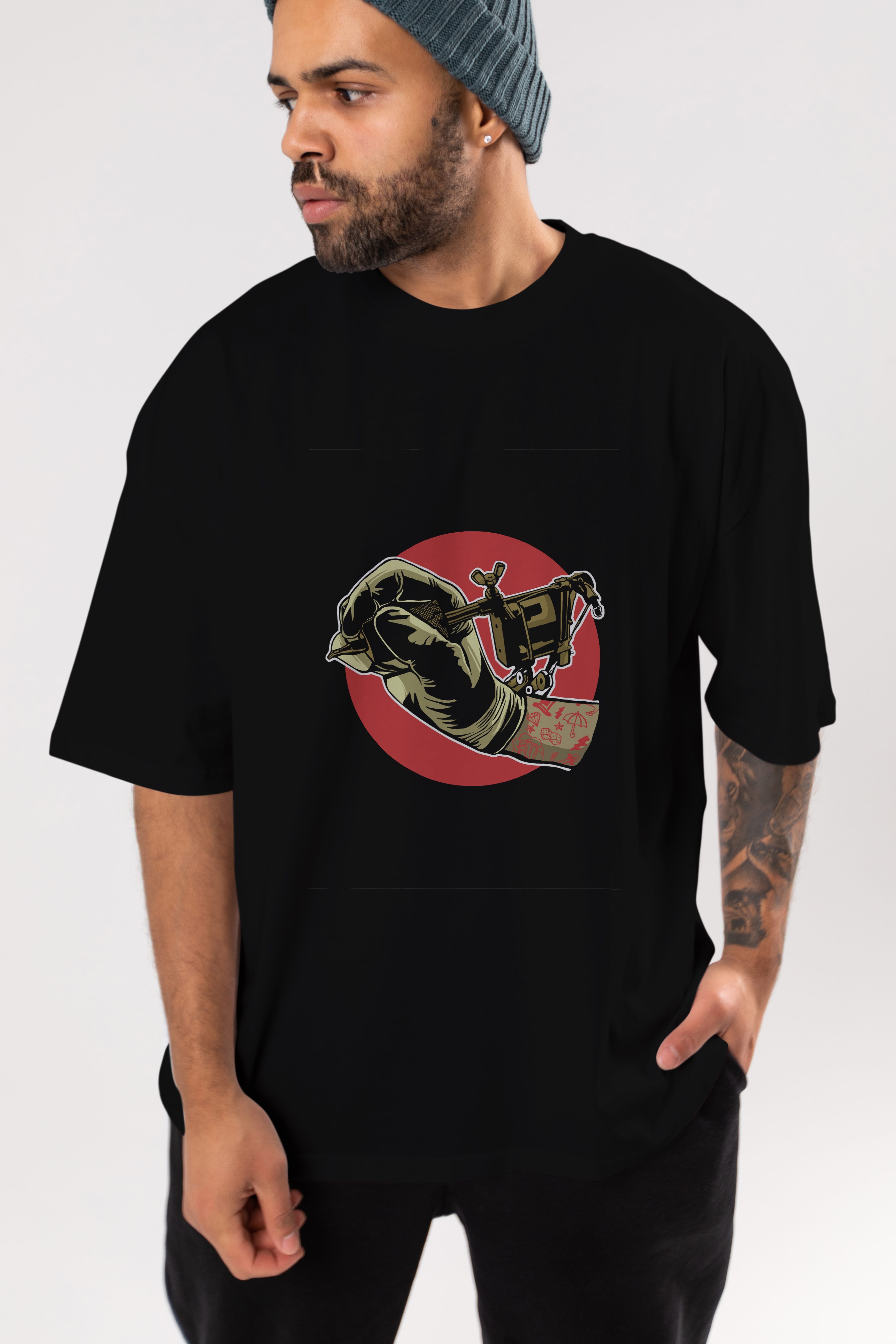 Tattoo Machine ] Ön Baskılı Oversize t-shirt Erkek Kadın Unisex %100 Pamuk tişort