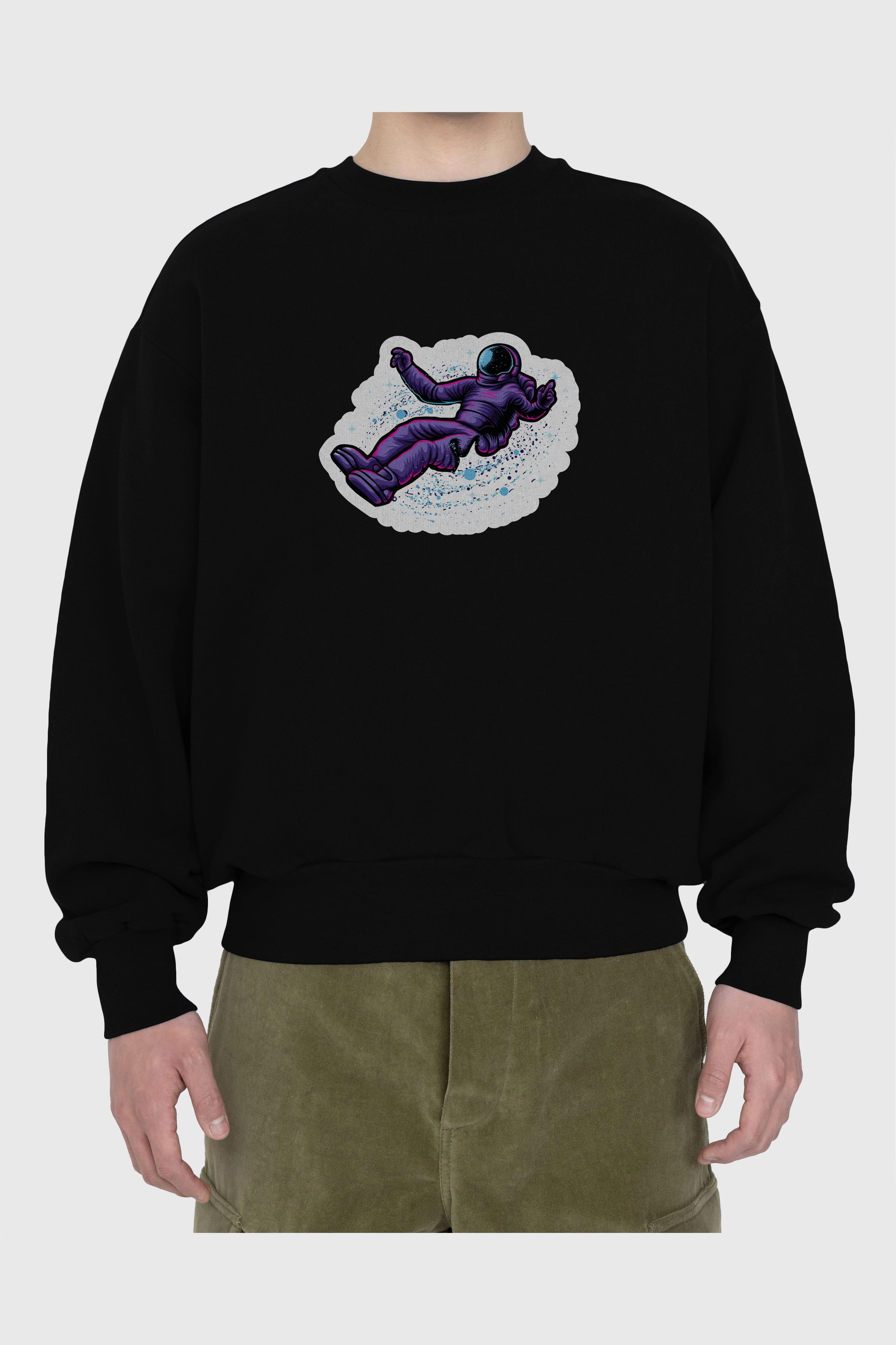 Having fun in outer space sticker Ön Baskılı Oversize Sweatshirt Erkek Kadın Unisex