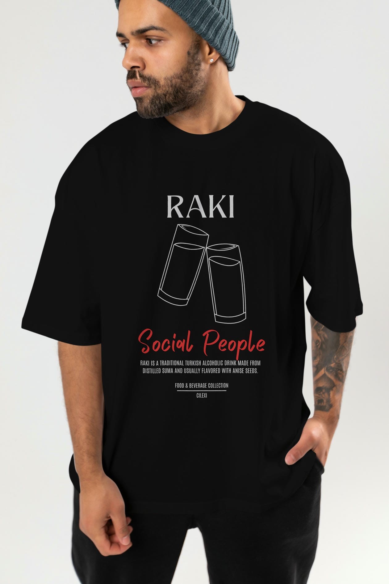 Rakı Kokteyl Serisi ön Baskılı Oversize t-shirt Erkek Kadın %100 Pamuk Bisiklet Yaka tişort