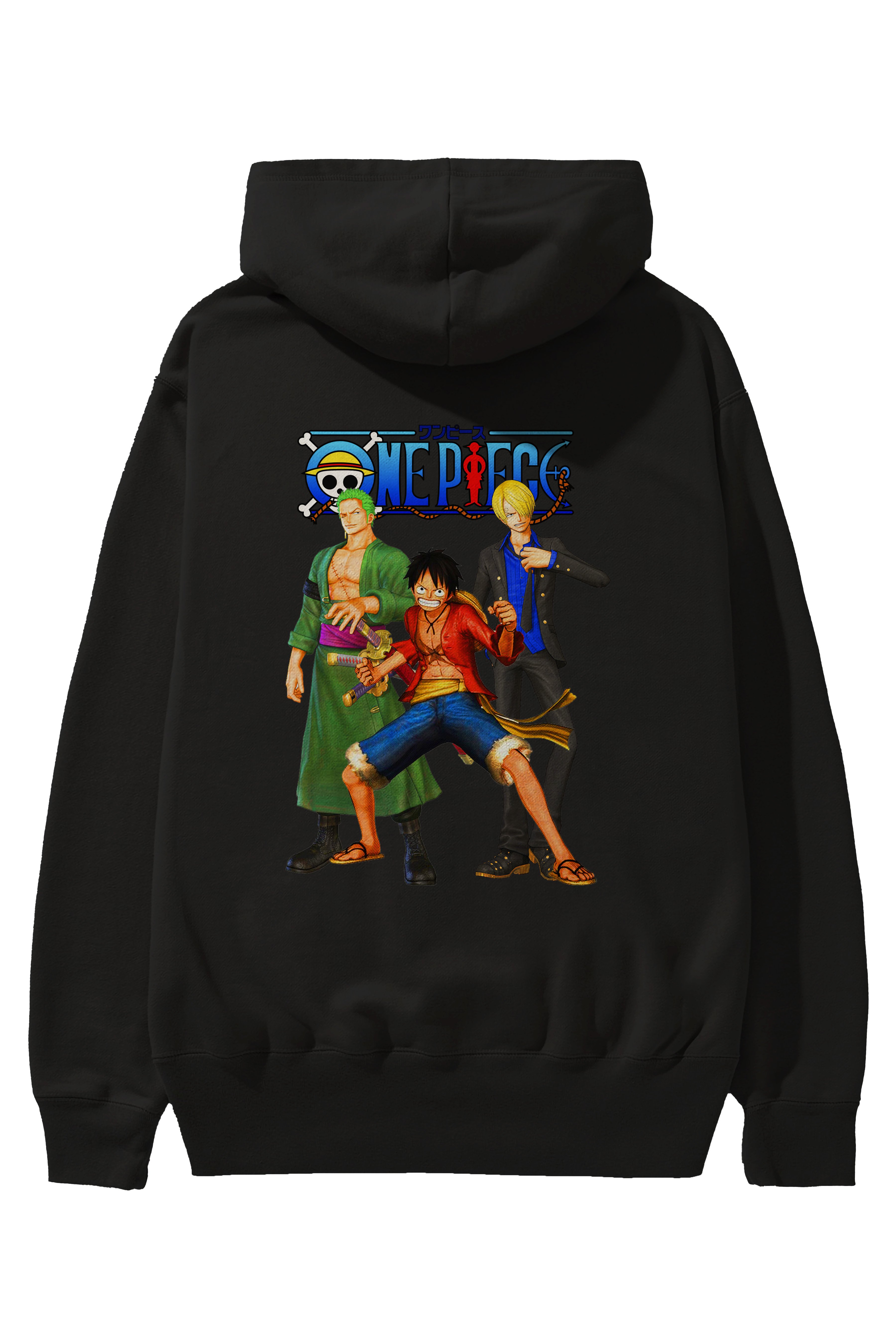 Luffy Sanji Zoro Anime Arka Baskılı Hoodie Oversize Kapüşonlu Sweatshirt Erkek Kadın Unisex