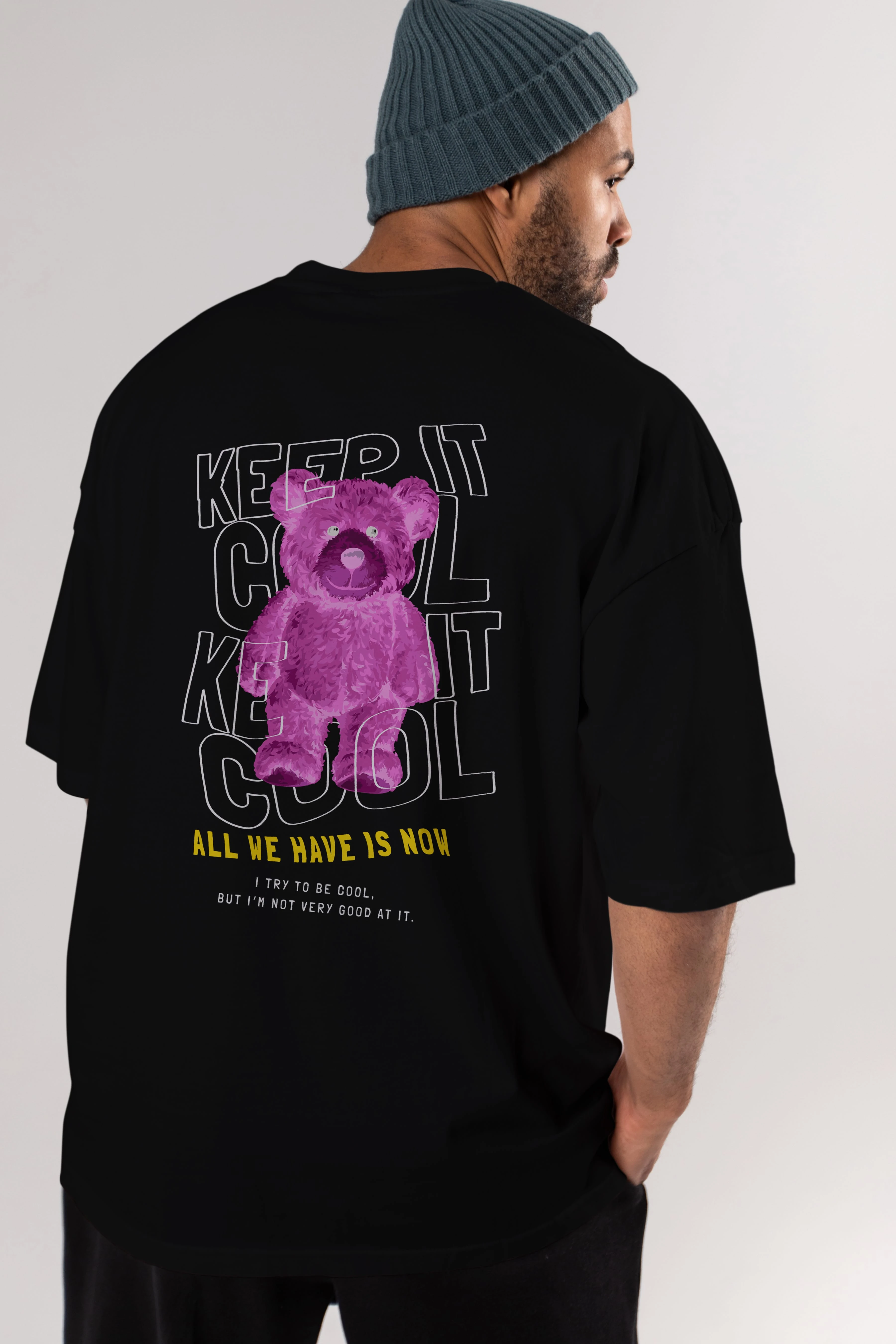 Keep it Cool Bear Arka Baskılı Oversize t-shirt Erkek Kadın Unisex