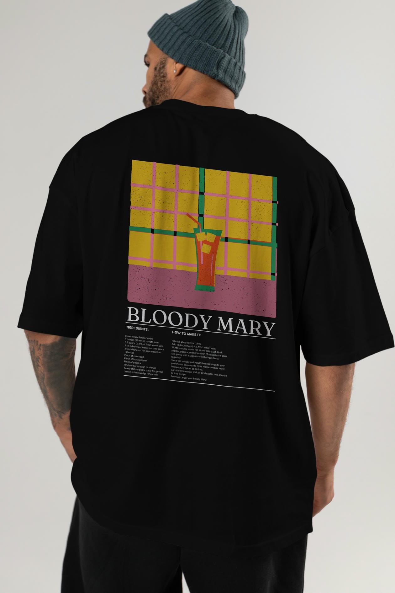 Bloody Mary Kokteyl Serisi Arka Baskılı Oversize t-shirt Erkek Kadın %100 Pamuk Bisiklet Yaka tişort