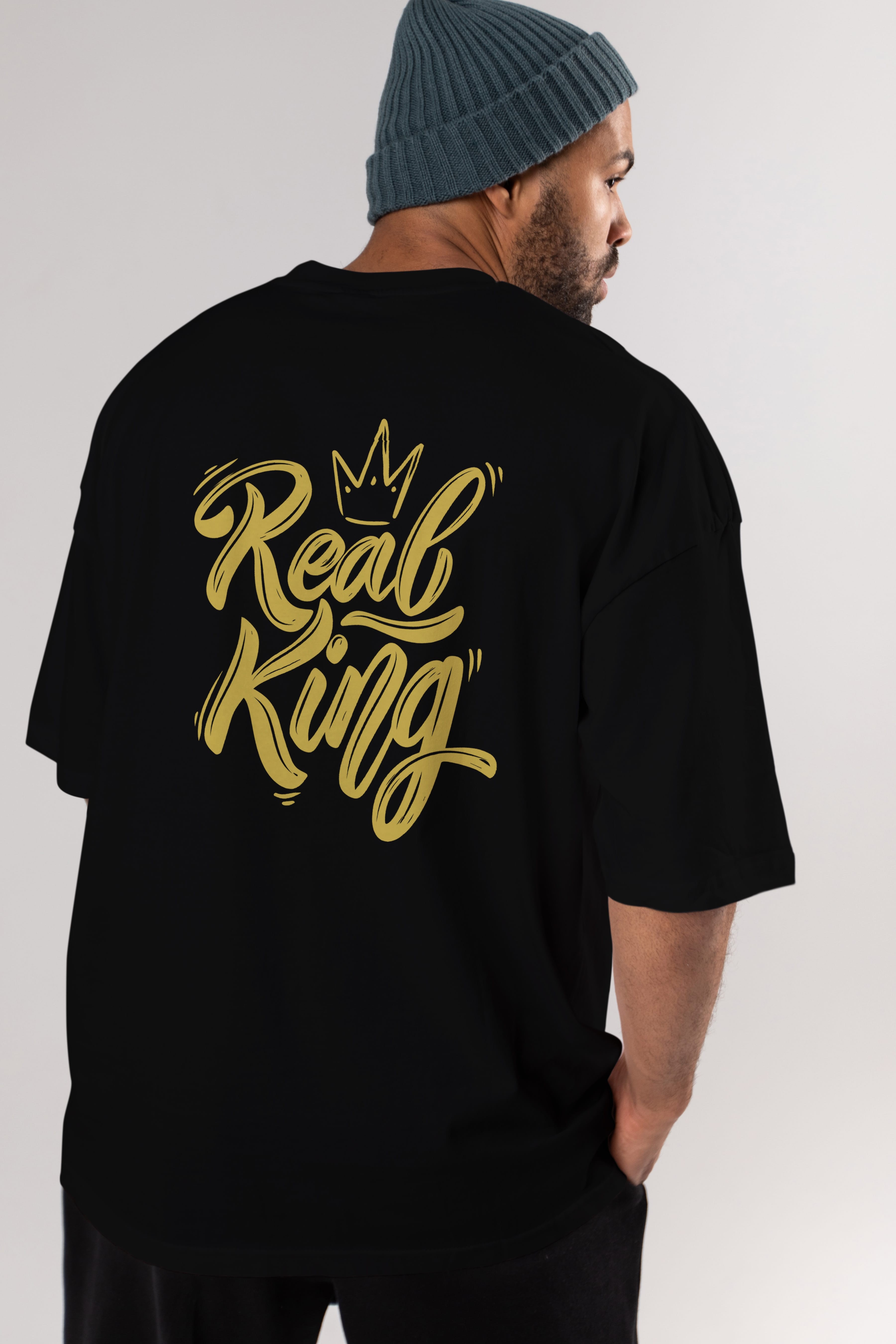 Real King Yazılı Arka Baskılı Oversize t-shirt Erkek Kadın Unisex