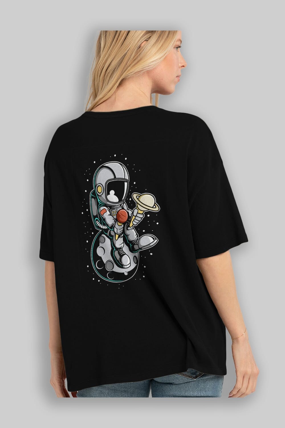 Astronaut Ice Cream (2) Arka Baskılı Oversize t-shirt Erkek Kadın Unisex