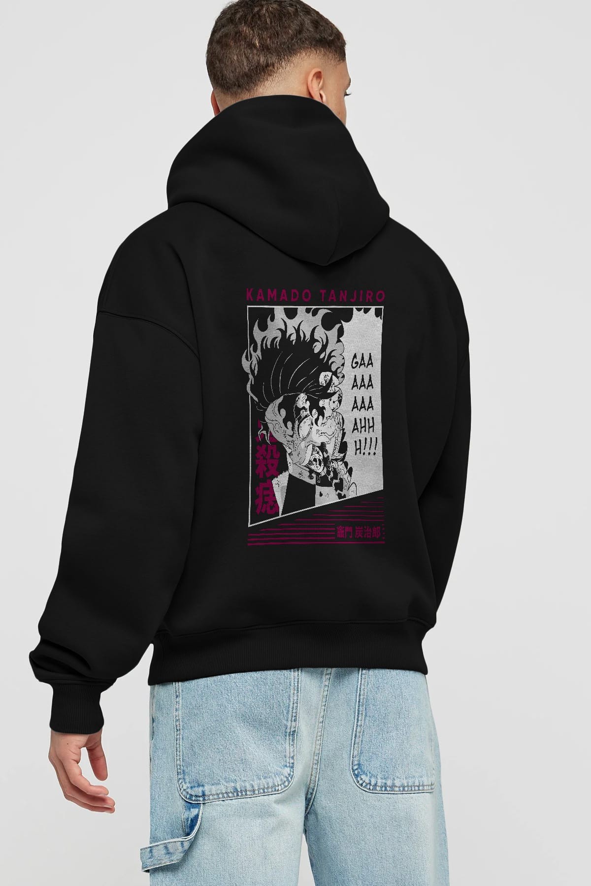 TANJIRO KAMADO 3 Anime Arka Baskılı Hoodie Oversize Kapüşonlu Sweatshirt Erkek Kadın Unisex