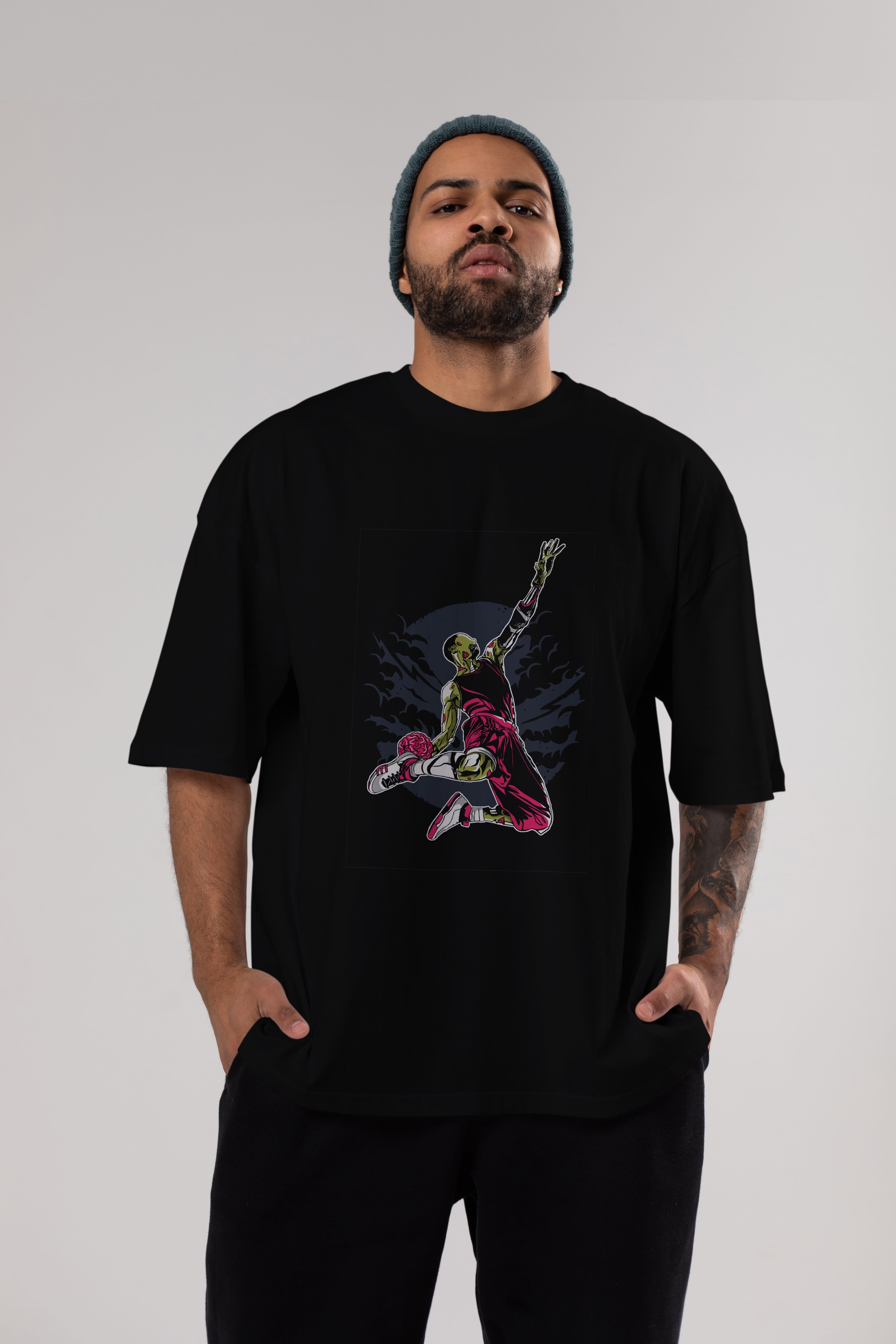 Zombie Slam Dunk Ön Baskılı Oversize t-shirt Erkek Kadın Unisex %100 Pamuk tişort