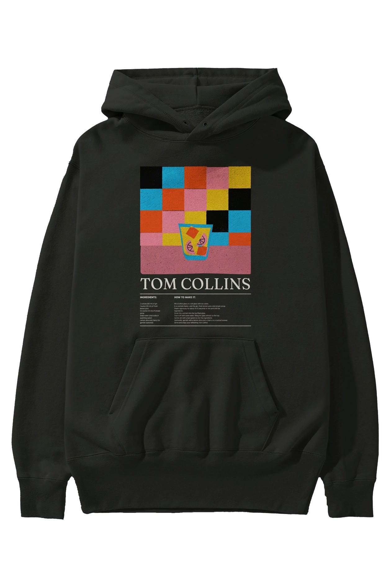 Tom Collins Kokteyl ön Baskılı Hoodie Oversize Kapüşonlu Sweatshirt Erkek Kadın